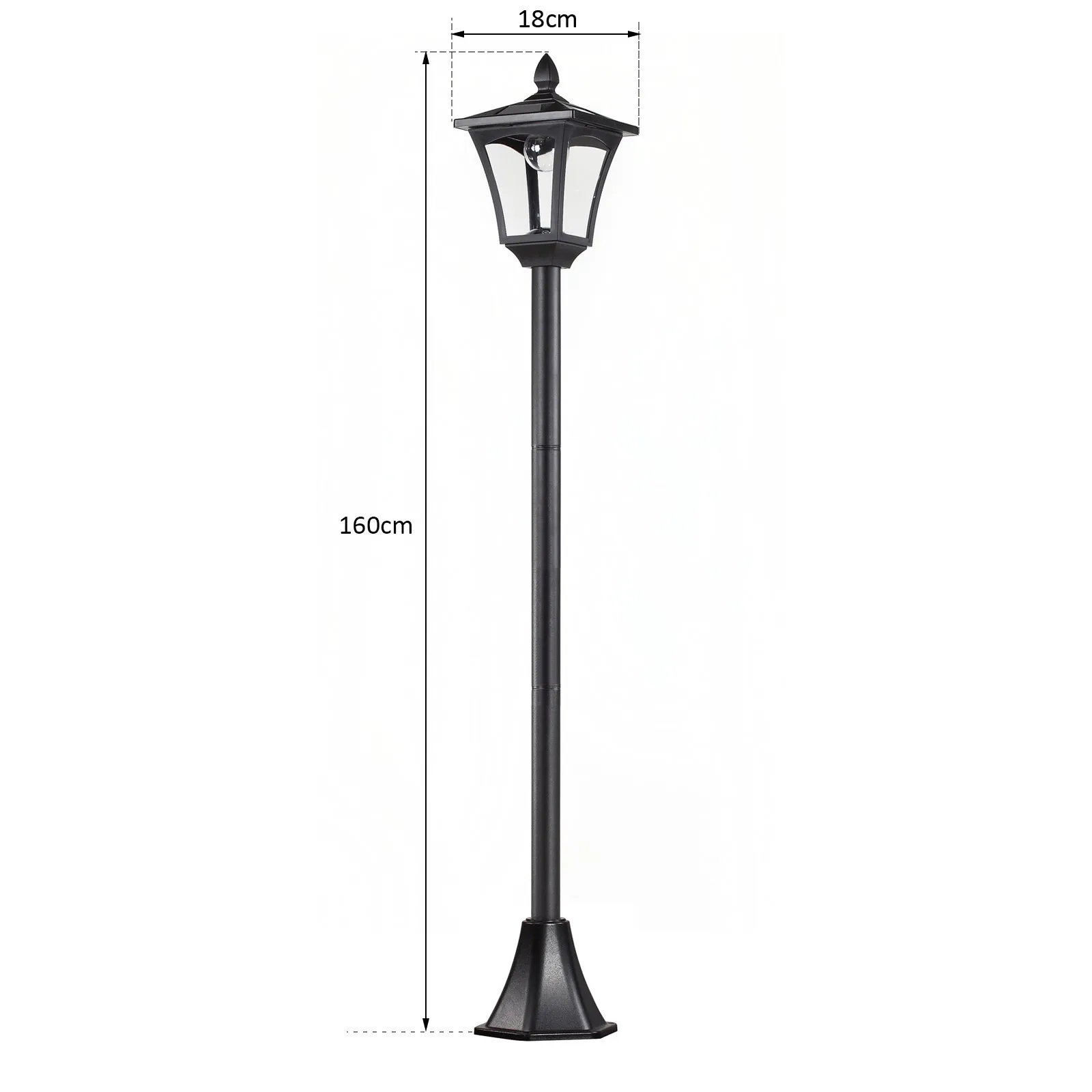 Solar Powered LED Outdoor Street Lamp Garden Light Waterproof IP44 Floor Lamp 18×18×160cm Black - Image 3