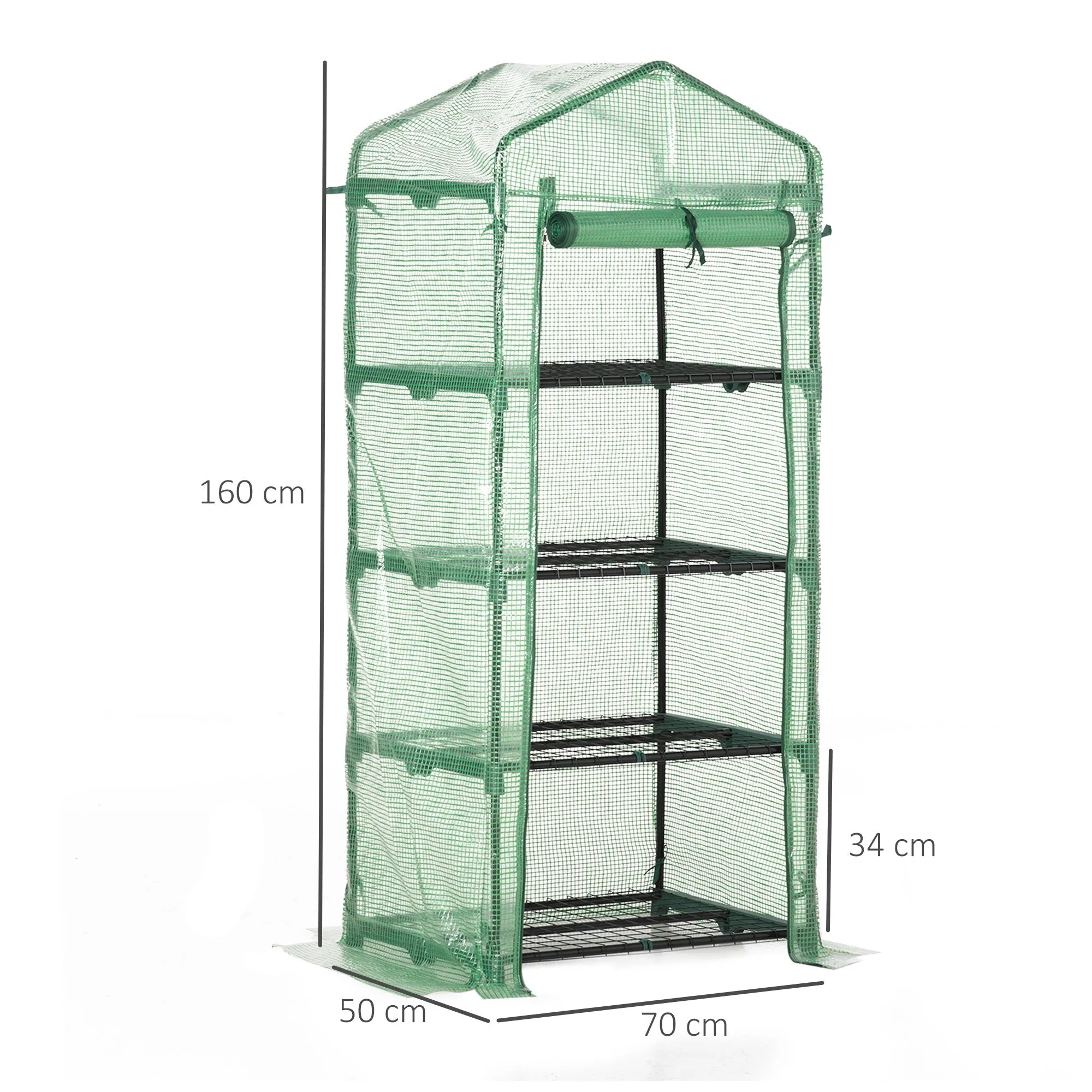 Vertical Plant Greenhouse with 4-Tier Steel and PE Shelf Dark Green, 70x50x160cm - Image 3
