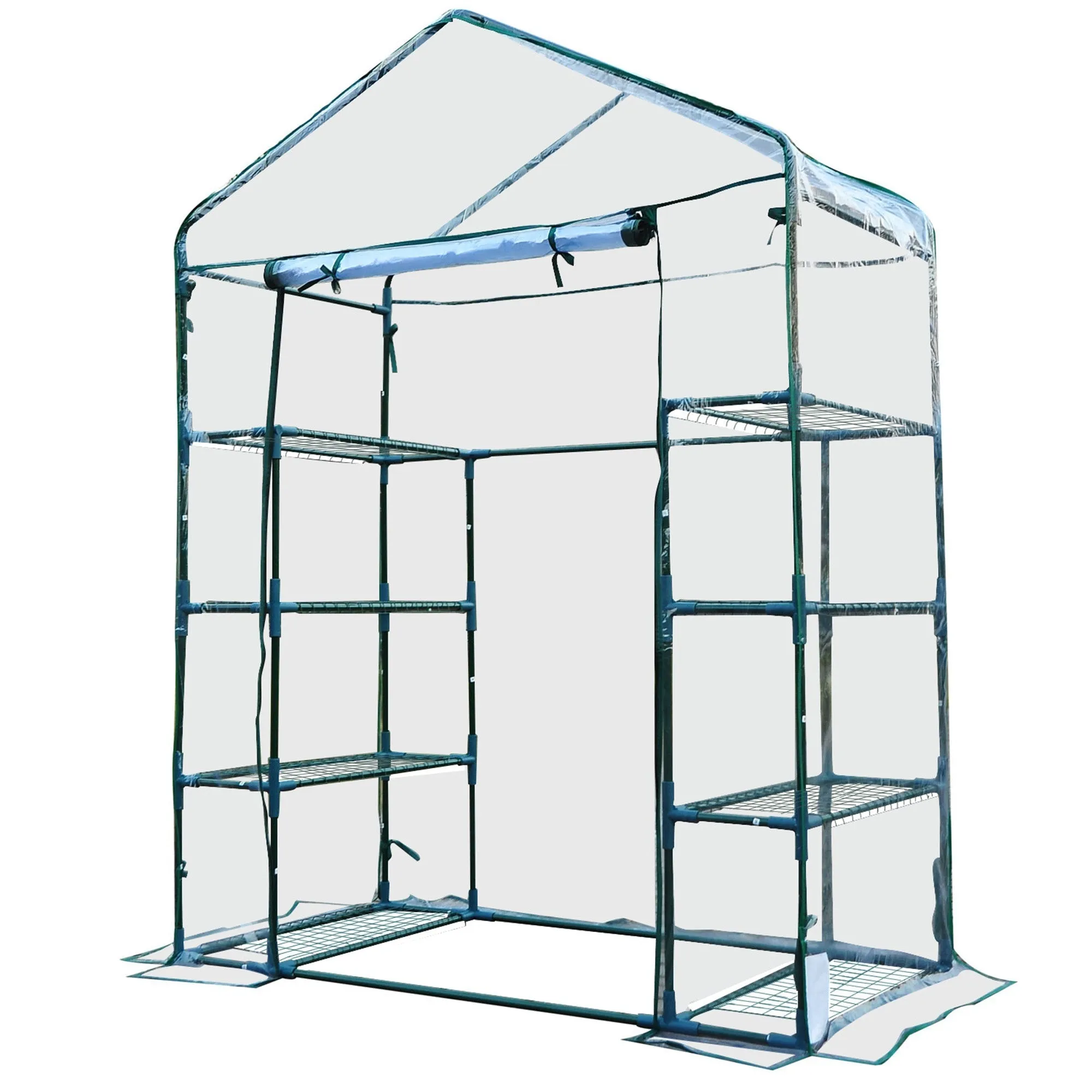 Steel and Transparent PVC Garden Greenhouse with Roll-Up Door, 143x73x195 cm, Green - Image 2