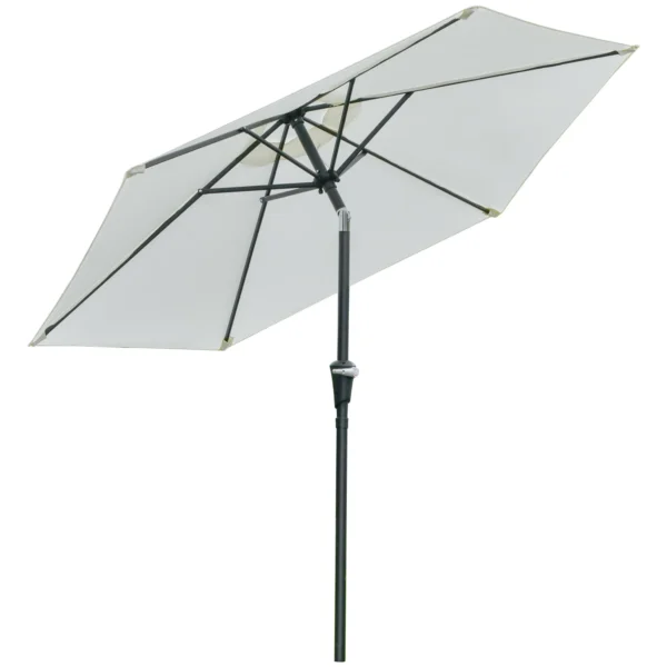2.3x2.2m Tilting Garden Umbrella with Crank, Metal Pole and 6 Ribs, Cream