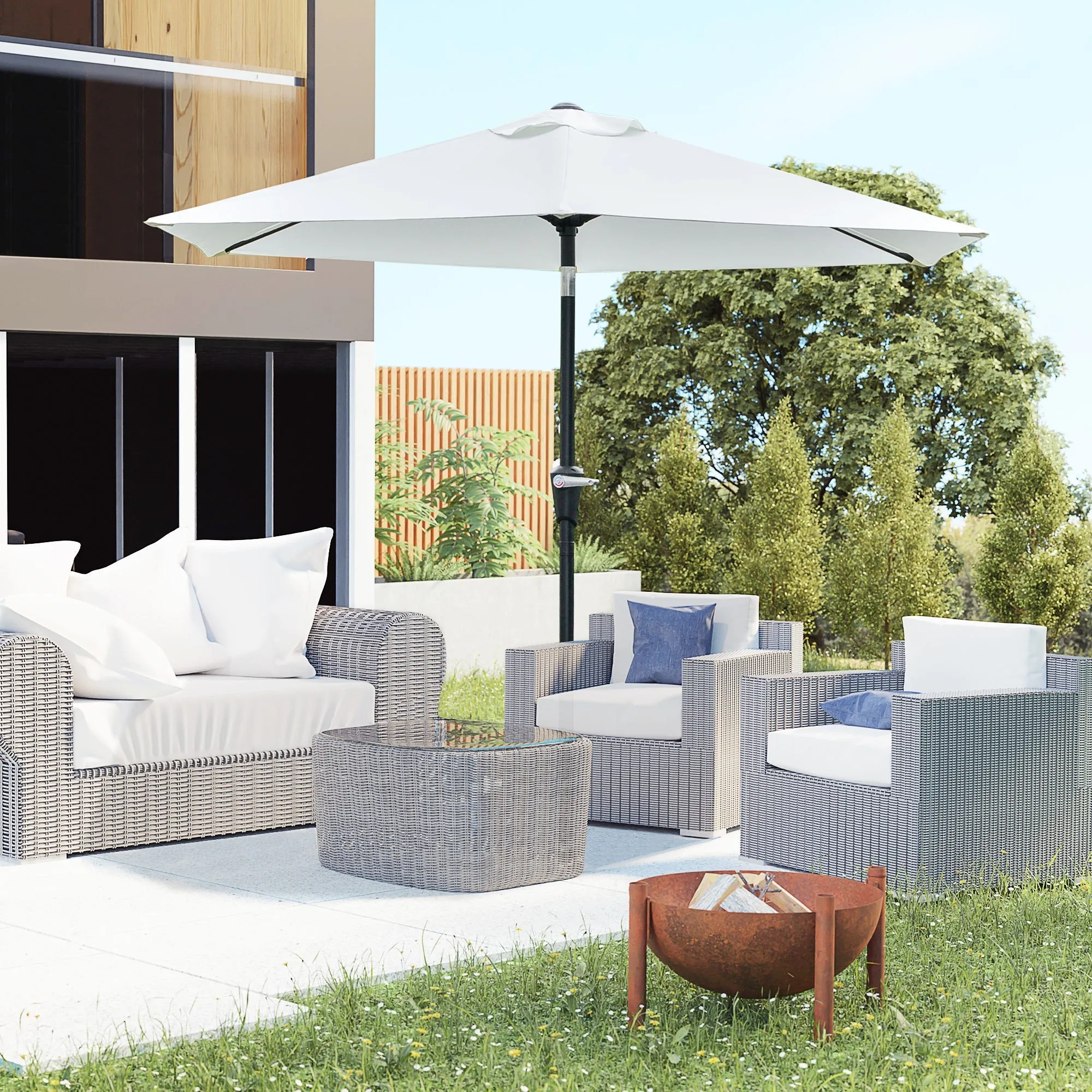 2.3x2.2m Tilting Garden Umbrella with Crank, Metal Pole and 6 Ribs, Cream - Image 2