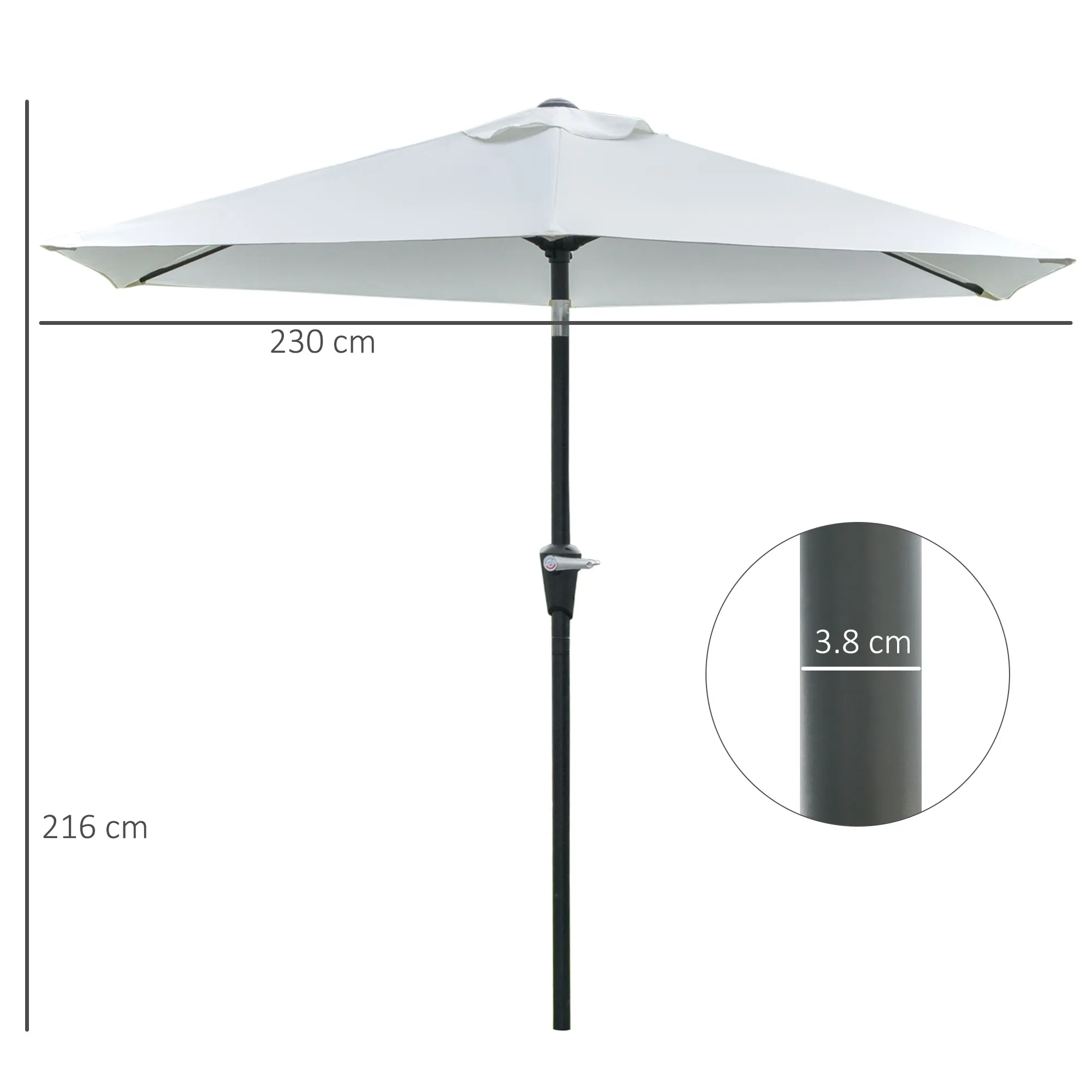 2.3x2.2m Tilting Garden Umbrella with Crank, Metal Pole and 6 Ribs, Cream - Image 3