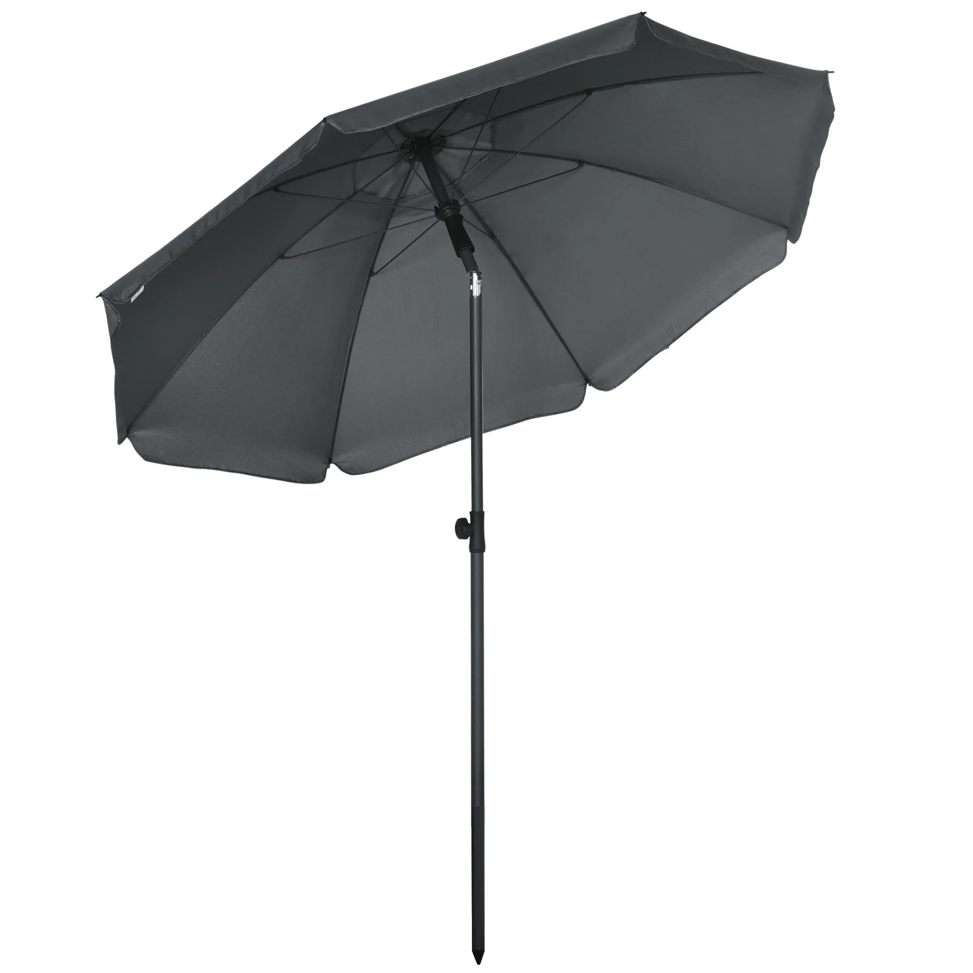 Beach Umbrella 1.8x2 m, in Polyester and Steel with 8 Ribs and 45° Reclining, Grey