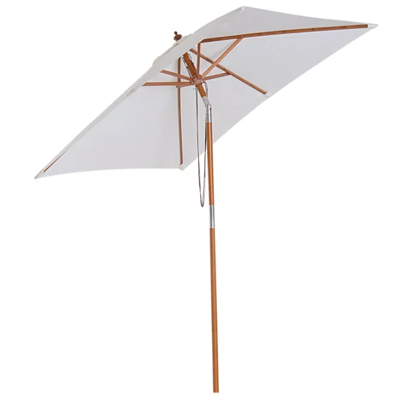 2x1.5m Tilting Garden Umbrella with 6 Ribs, Fir Wood Pole and Rope, Beige