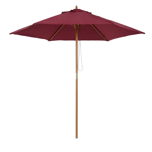 Round Garden Umbrella, Wood and Polyester with Rope Opening, 2.5x2.3 m, Bordeaux