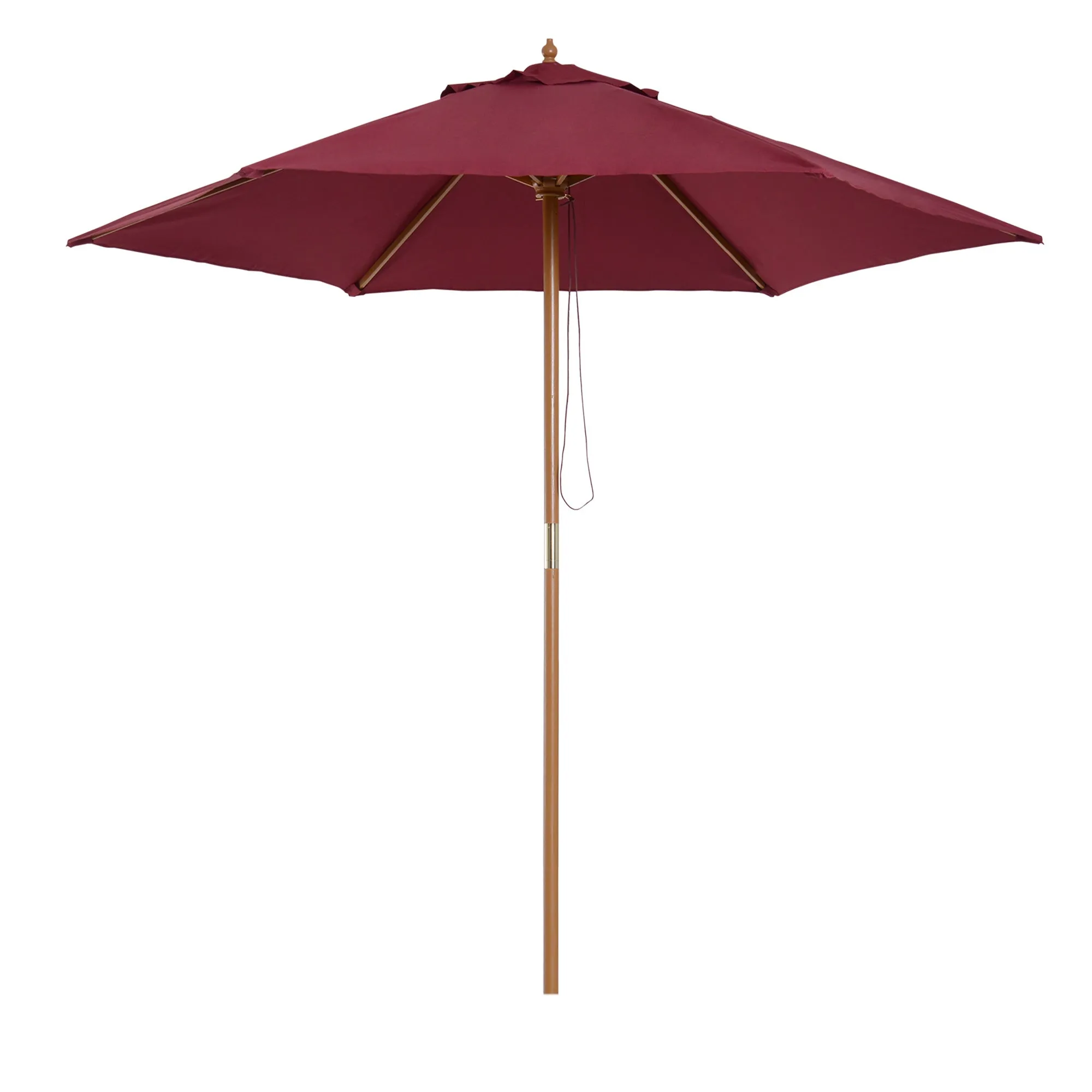 Round Garden Umbrella, Wood and Polyester with Rope Opening, 2.5x2.3 m, Bordeaux