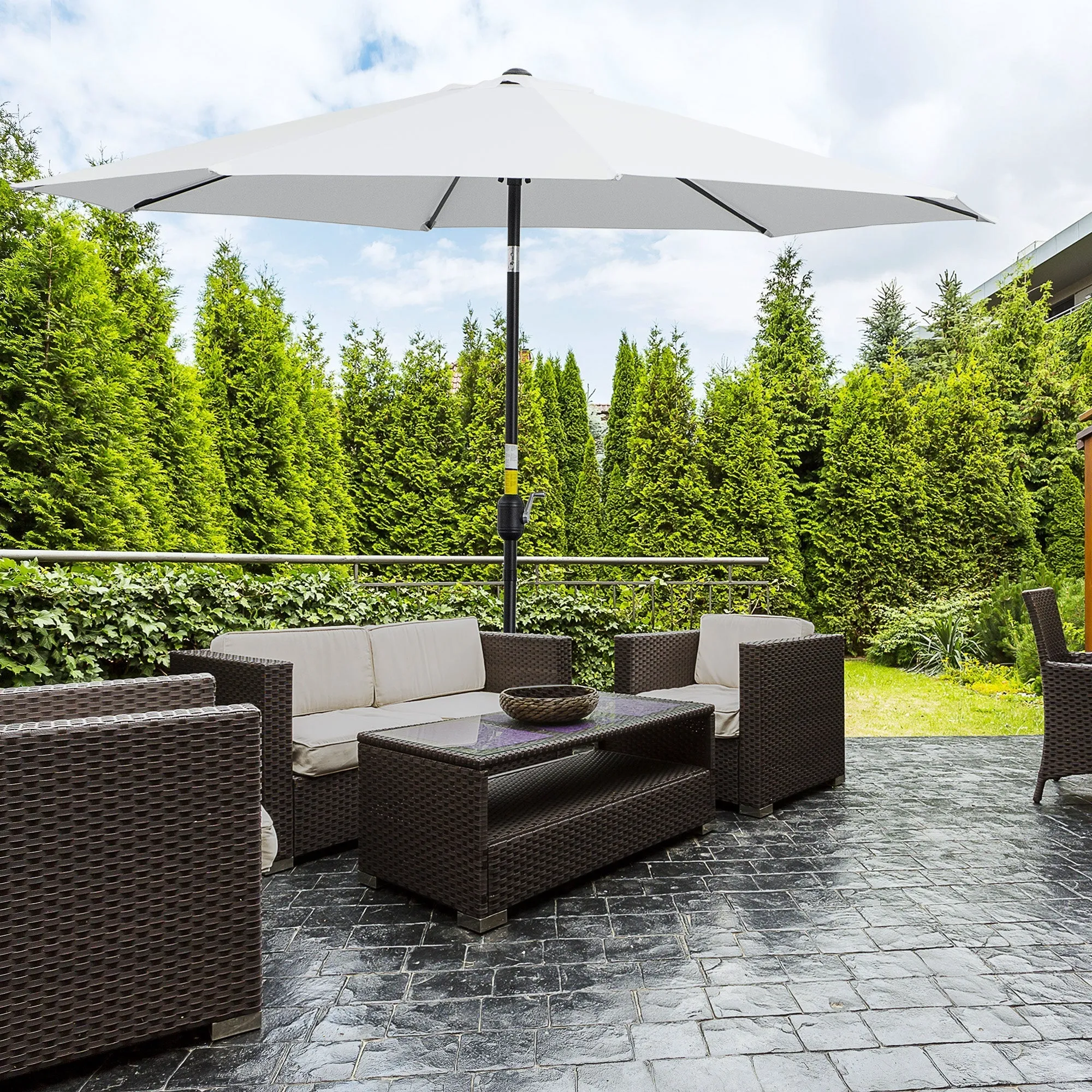 Garden Umbrella 3x2.5 m Tiltable with Removable Pole, in Metal and White Polyester - Image 2
