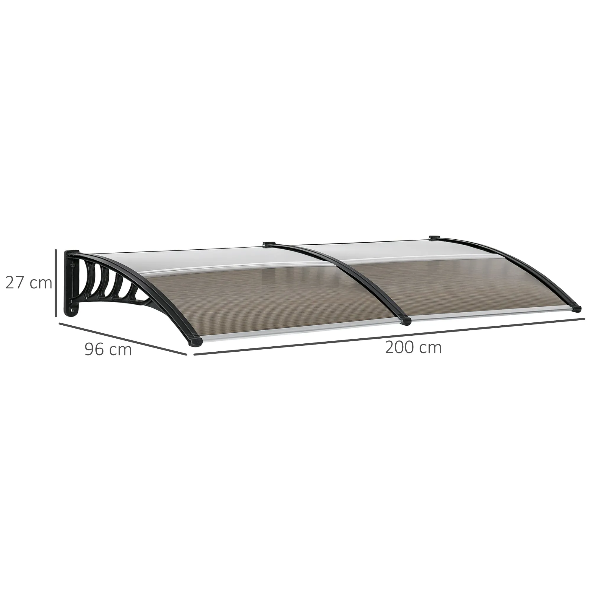 Outdoor Canopy for Windows and Doors, in Polycarbonate and Aluminum, 200x100x26 cm, Brown - Image 3