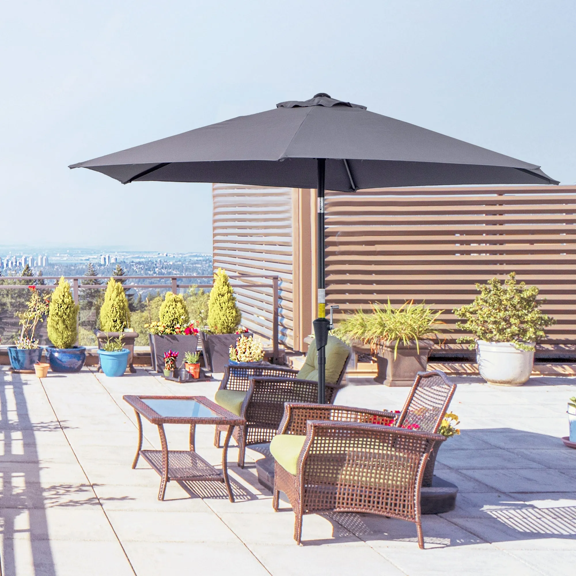 Garden Umbrella 2.6x2.4 m Tilting with Crank, in Aluminum and Polyester Gray and Black - Image 2