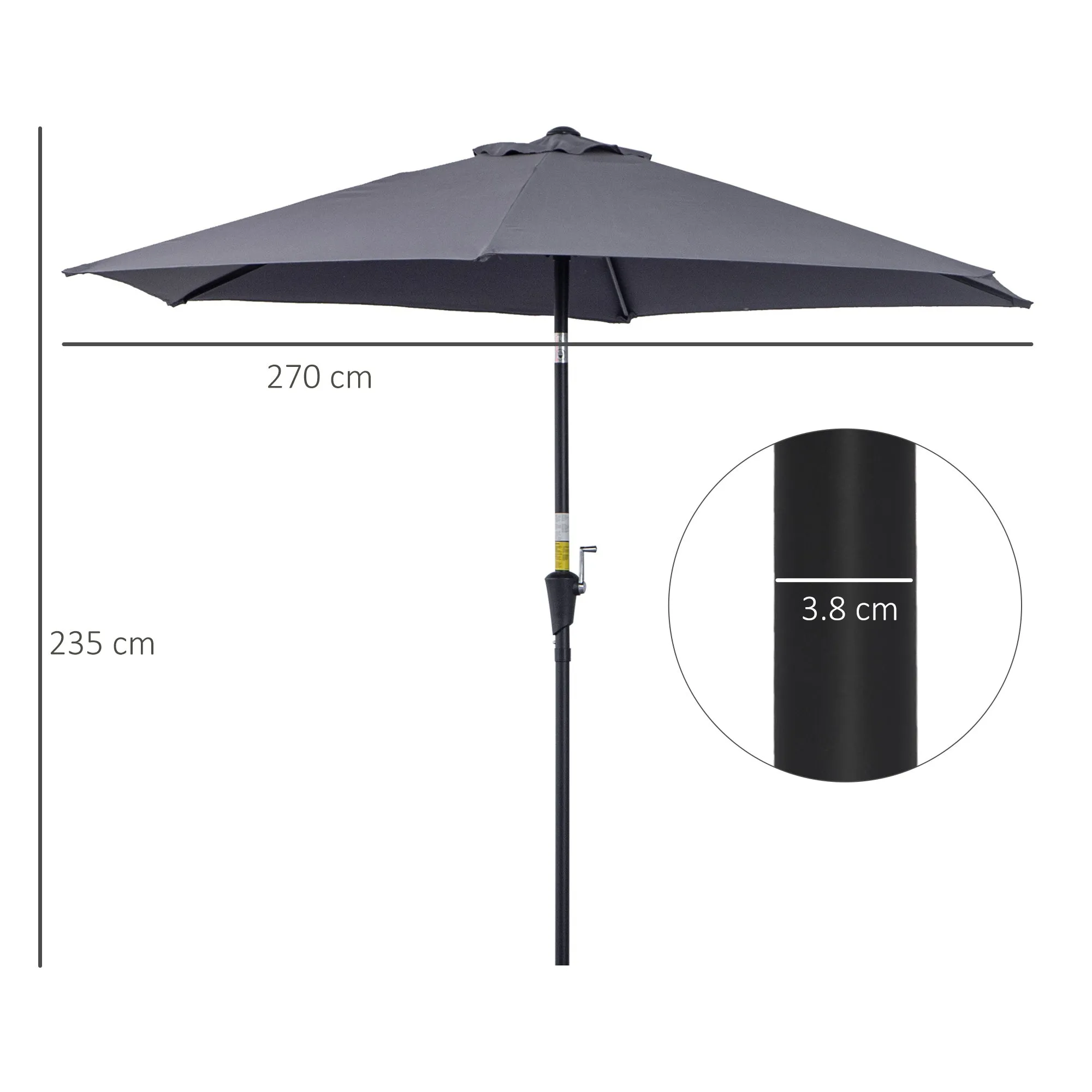 Garden Umbrella 2.6x2.4 m Tilting with Crank, in Aluminum and Polyester Gray and Black - Image 3