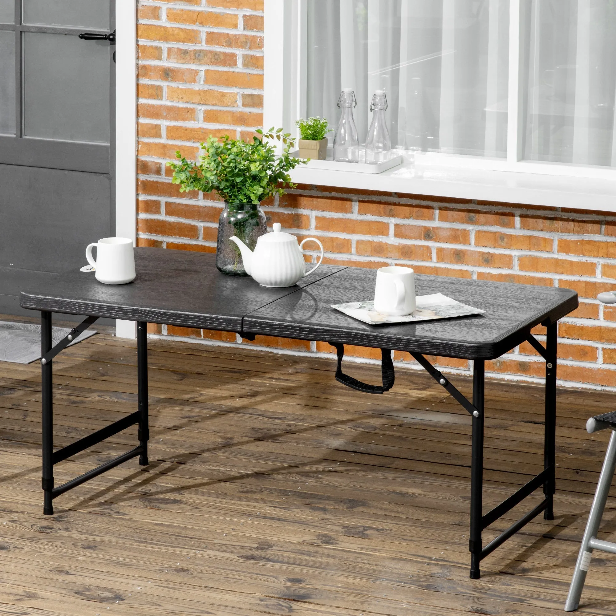 Folding Garden Table for 4 People with Adjustable Height, in Steel and HDPE, 118x60x74 cm - Image 2