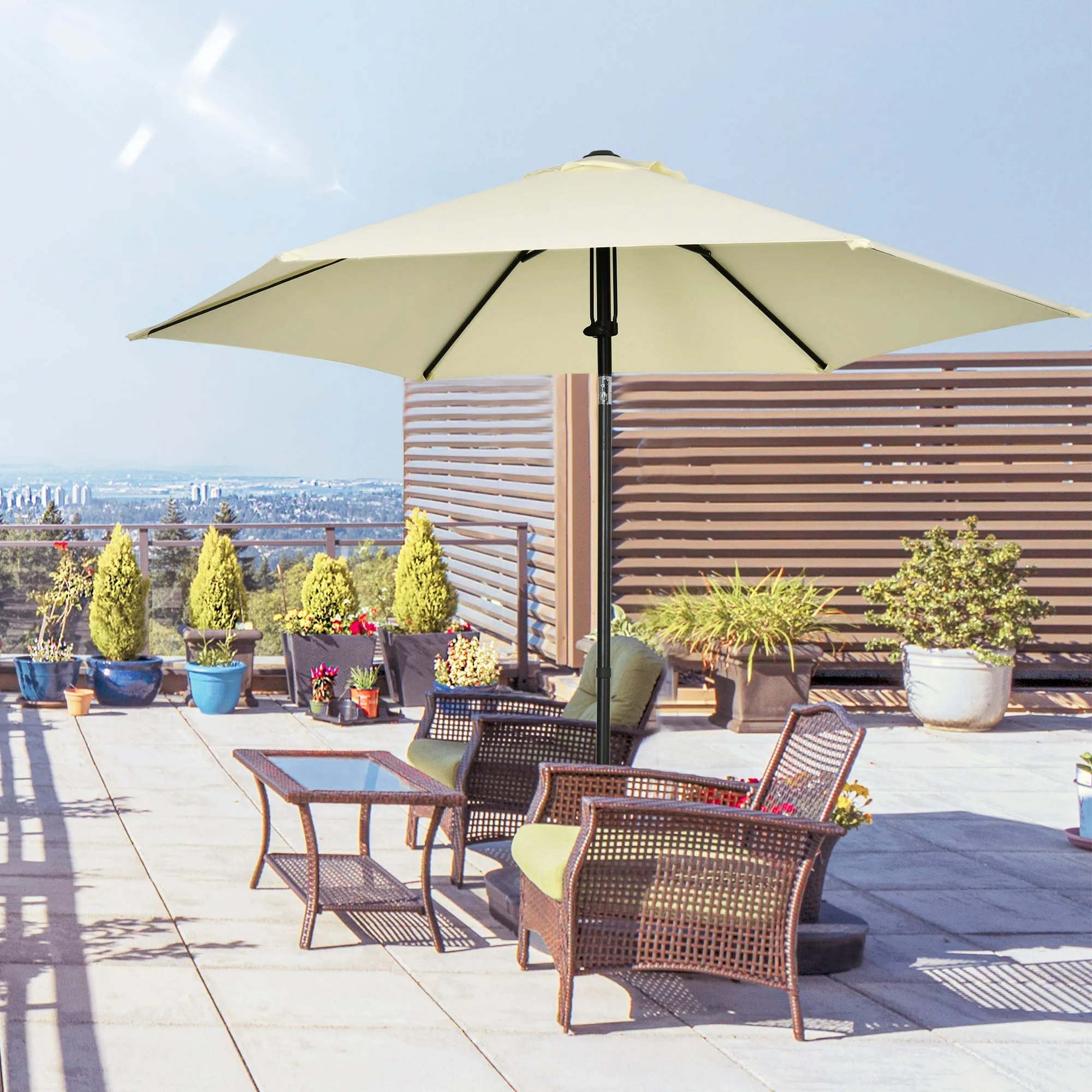 2.7x2.5m Polyester and Metal Garden Umbrella with Tilting Canopy Beige Black - Image 2