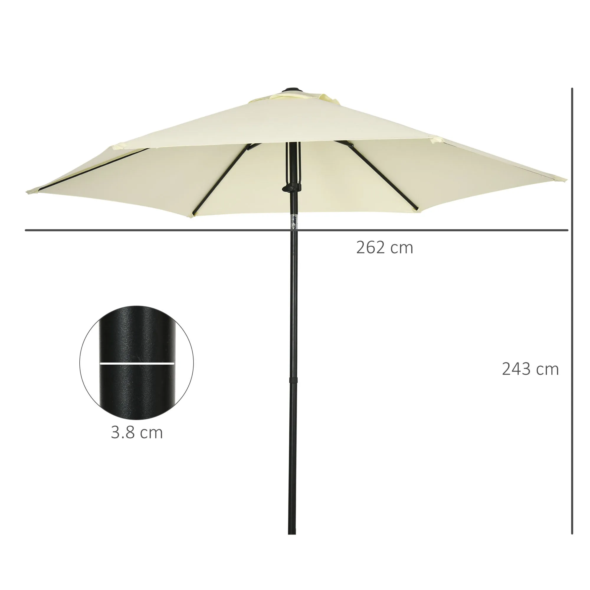 2.7x2.5m Polyester and Metal Garden Umbrella with Tilting Canopy Beige Black - Image 3