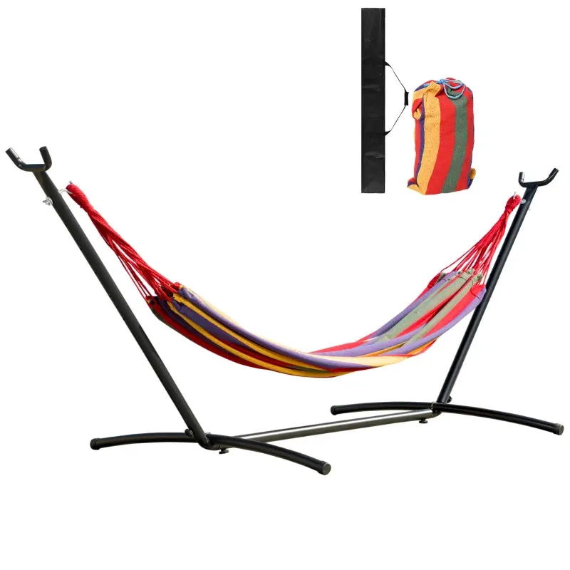 Freestanding Garden Hammock with Steel Frame and Multicolored Cotton, Carrying Case Included