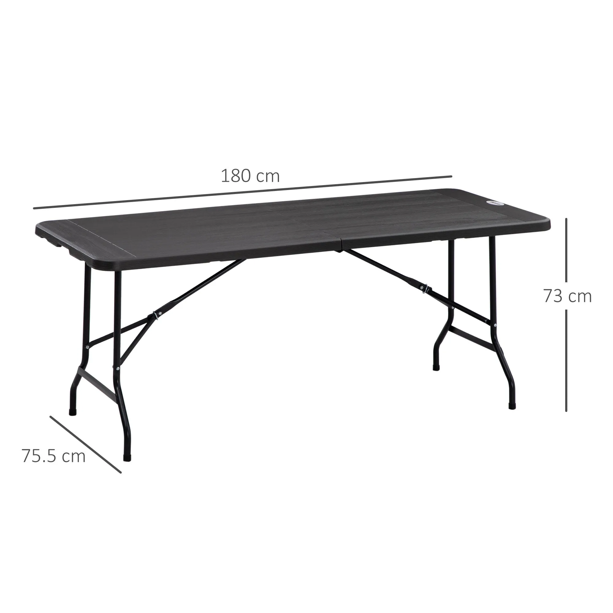 Folding Garden Table for 6 People in Steel and HDPE, 180x75.5x73cm, Dark Grey - Image 3