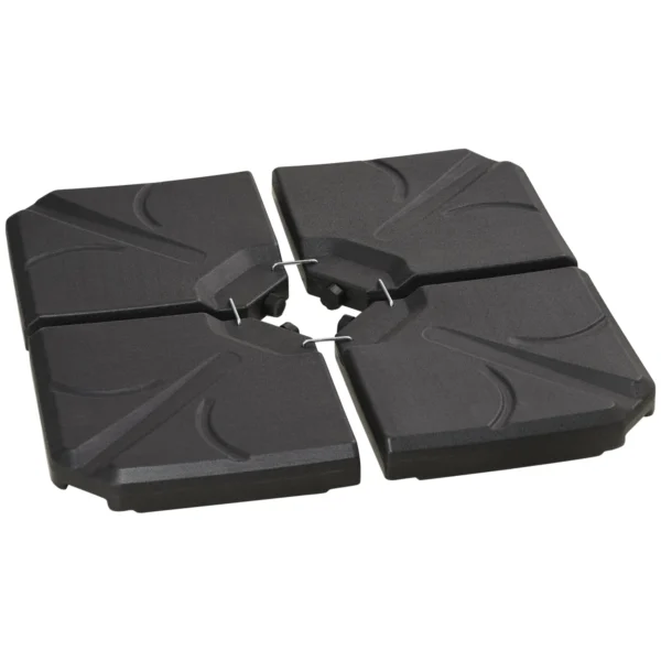 4-Piece HDPE Umbrella Base, Fillable with Water and Sand max 18kg, 103x103x8.3 cm, Black