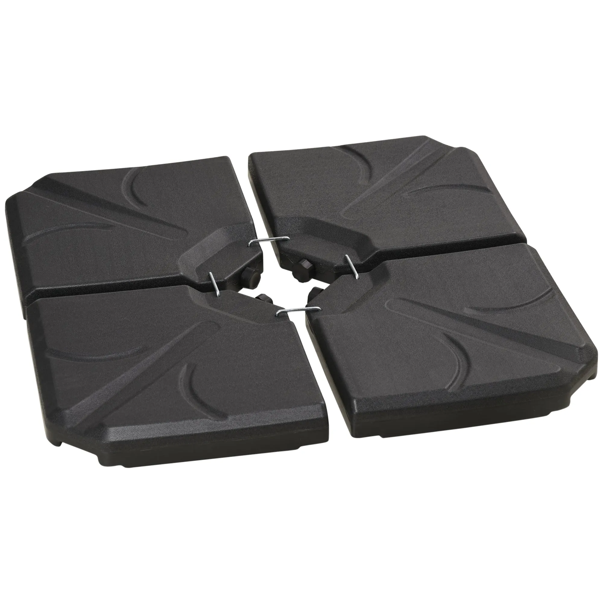 4-Piece HDPE Umbrella Base, Fillable with Water and Sand max 18kg, 103x103x8.3 cm, Black