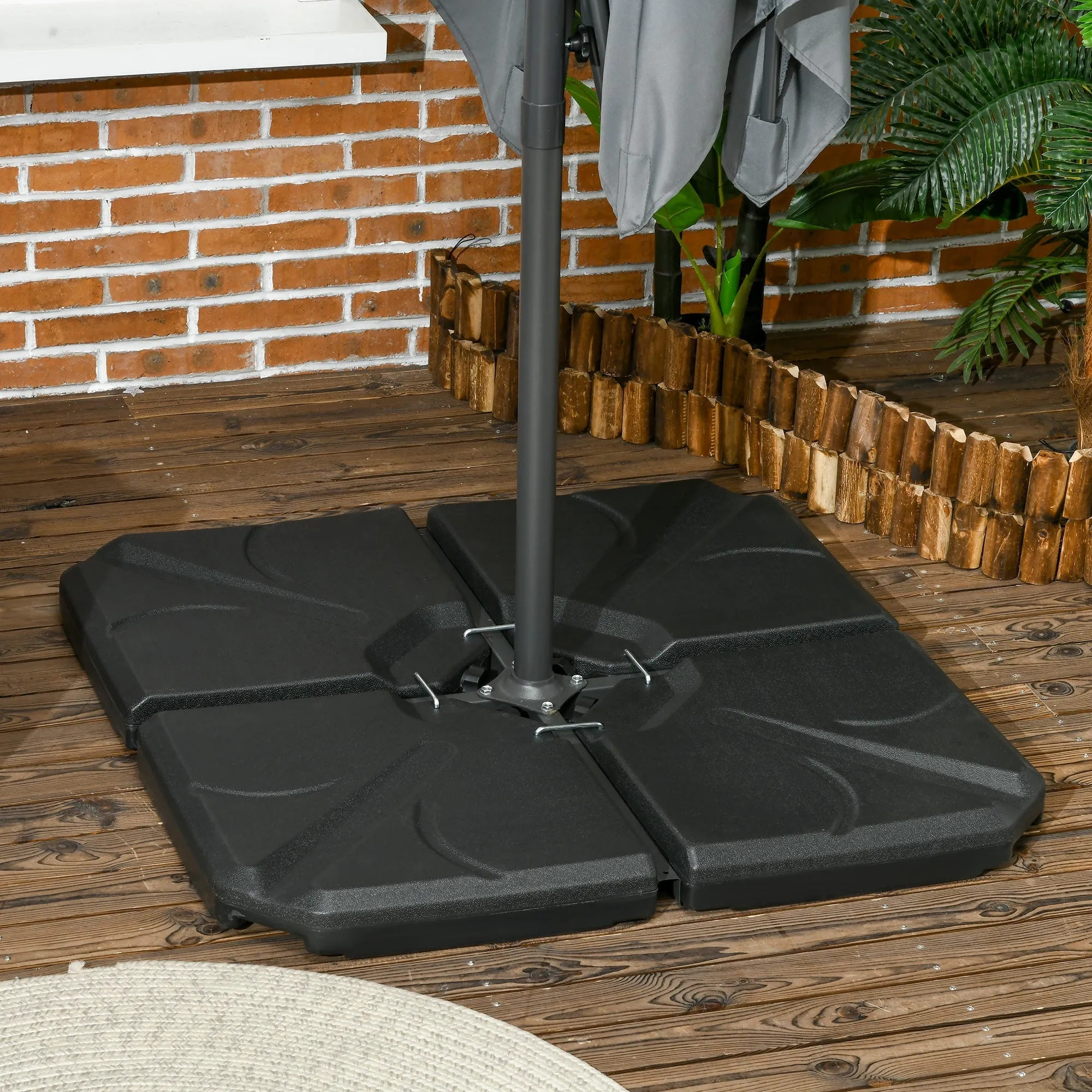 4-Piece HDPE Umbrella Base, Fillable with Water and Sand max 18kg, 103x103x8.3 cm, Black - Image 2