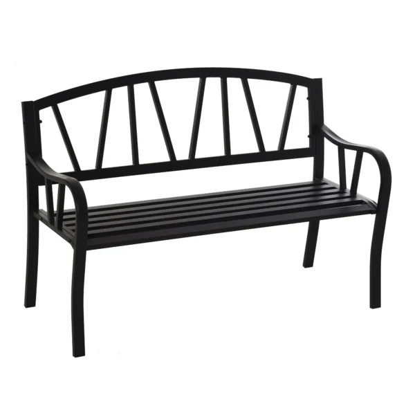 Waterproof Black Metal Garden Bench, 2-Seater Iron Outdoor Bench, 128x56x86cm
