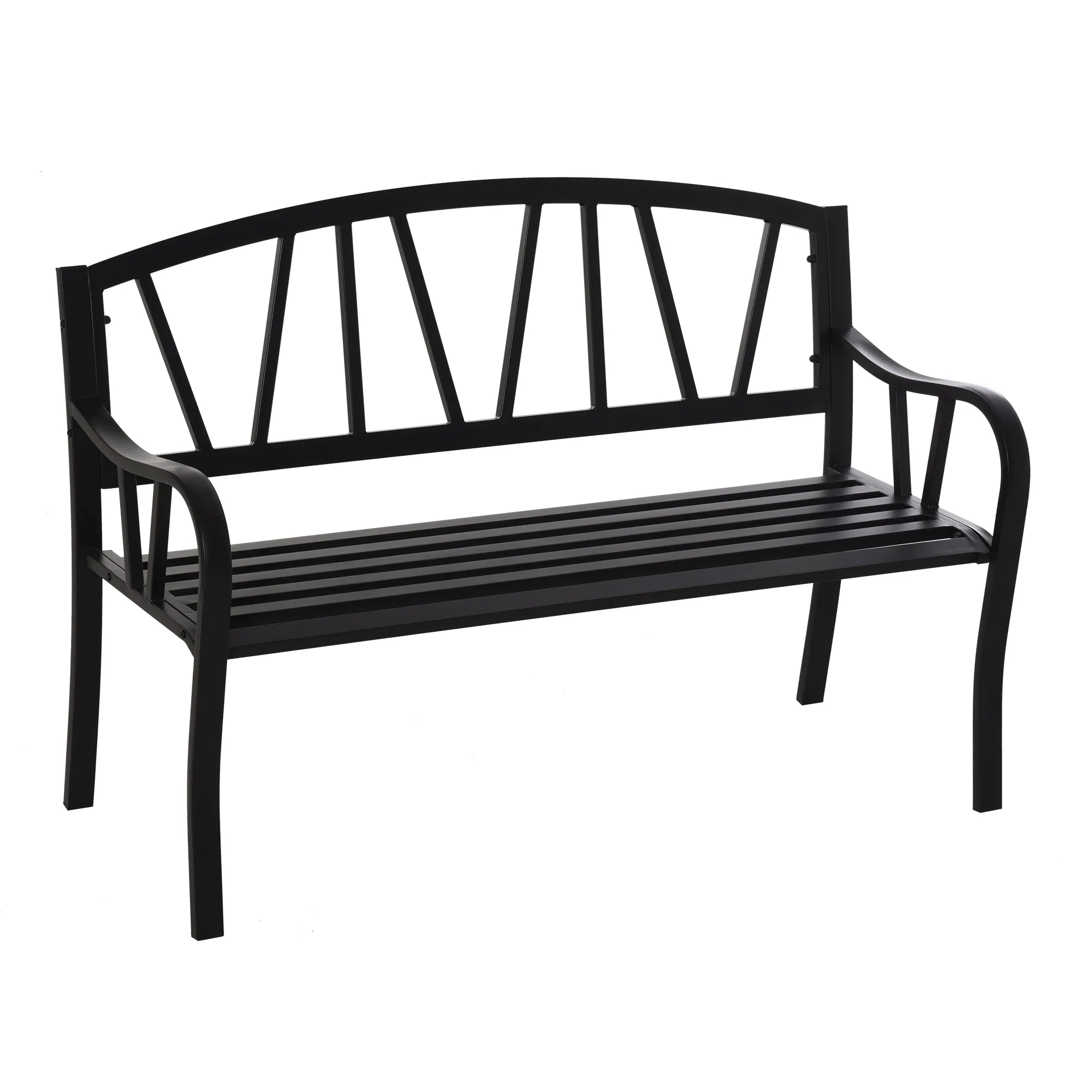 Waterproof Black Metal Garden Bench, 2-Seater Iron Outdoor Bench, 128x56x86cm