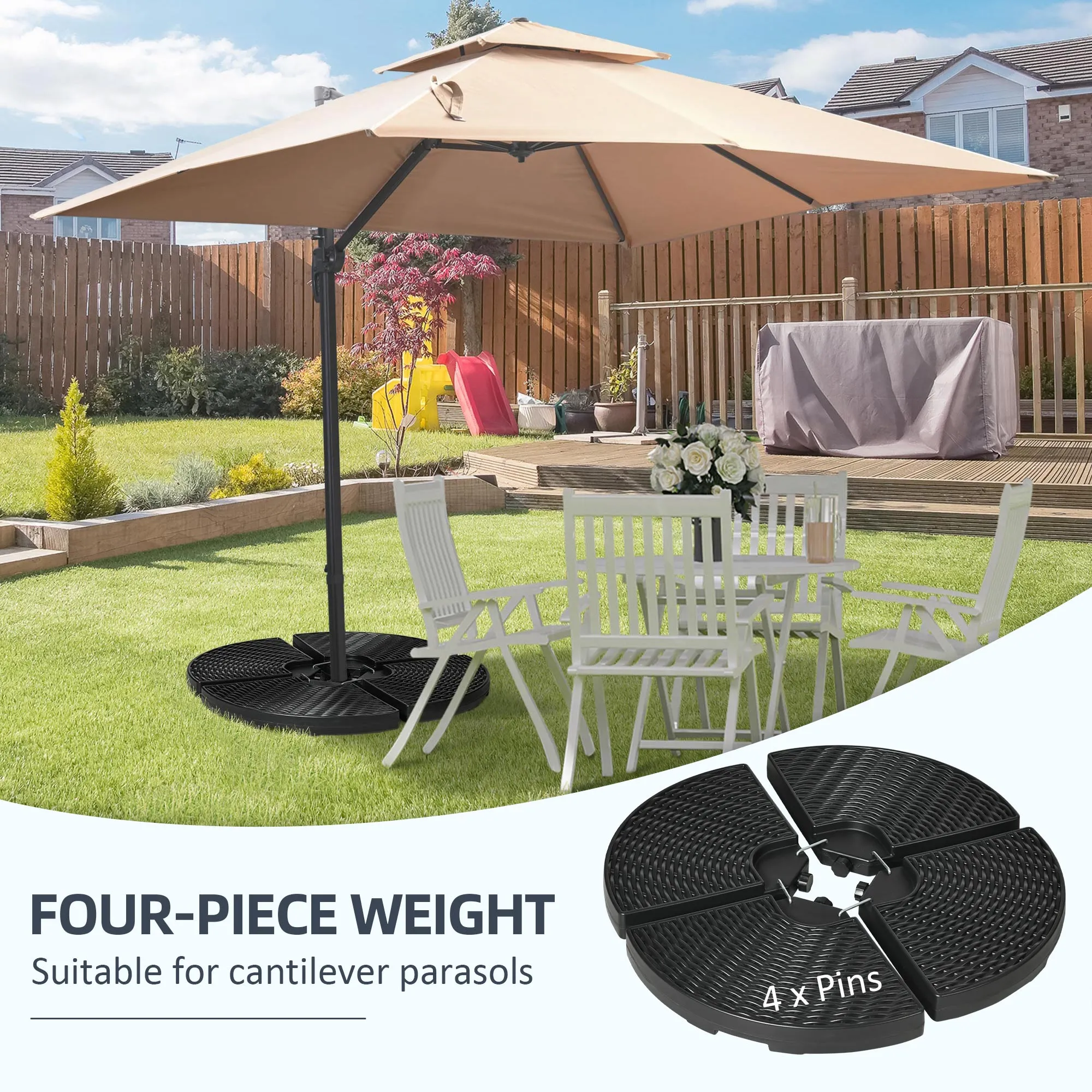 4-Piece HDPE Water and Sand Fillable Umbrella Base, Ø100x8cm, Black - Image 3