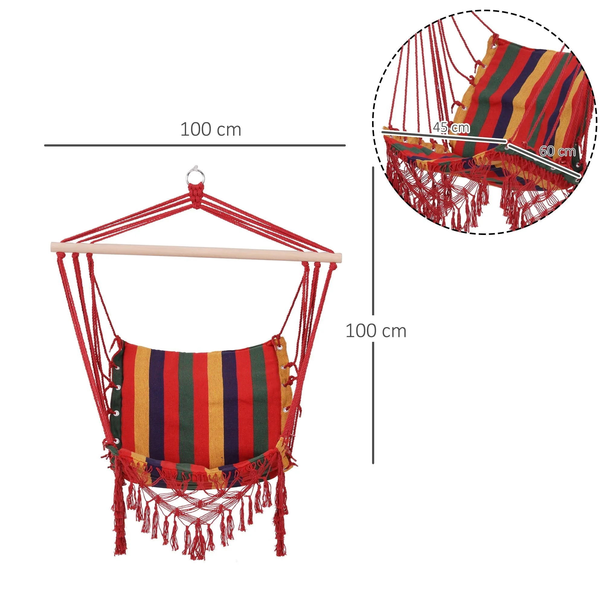 Polyester Hammock Hanging Chair, Colorful, 100x60x100cm - Image 3