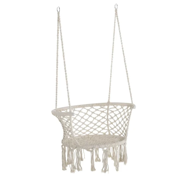 Boho Chic Garden Hammock, Polyester and Macramé Hanging Chair for Indoor and Outdoor Use, Cream, 80x60x36cm