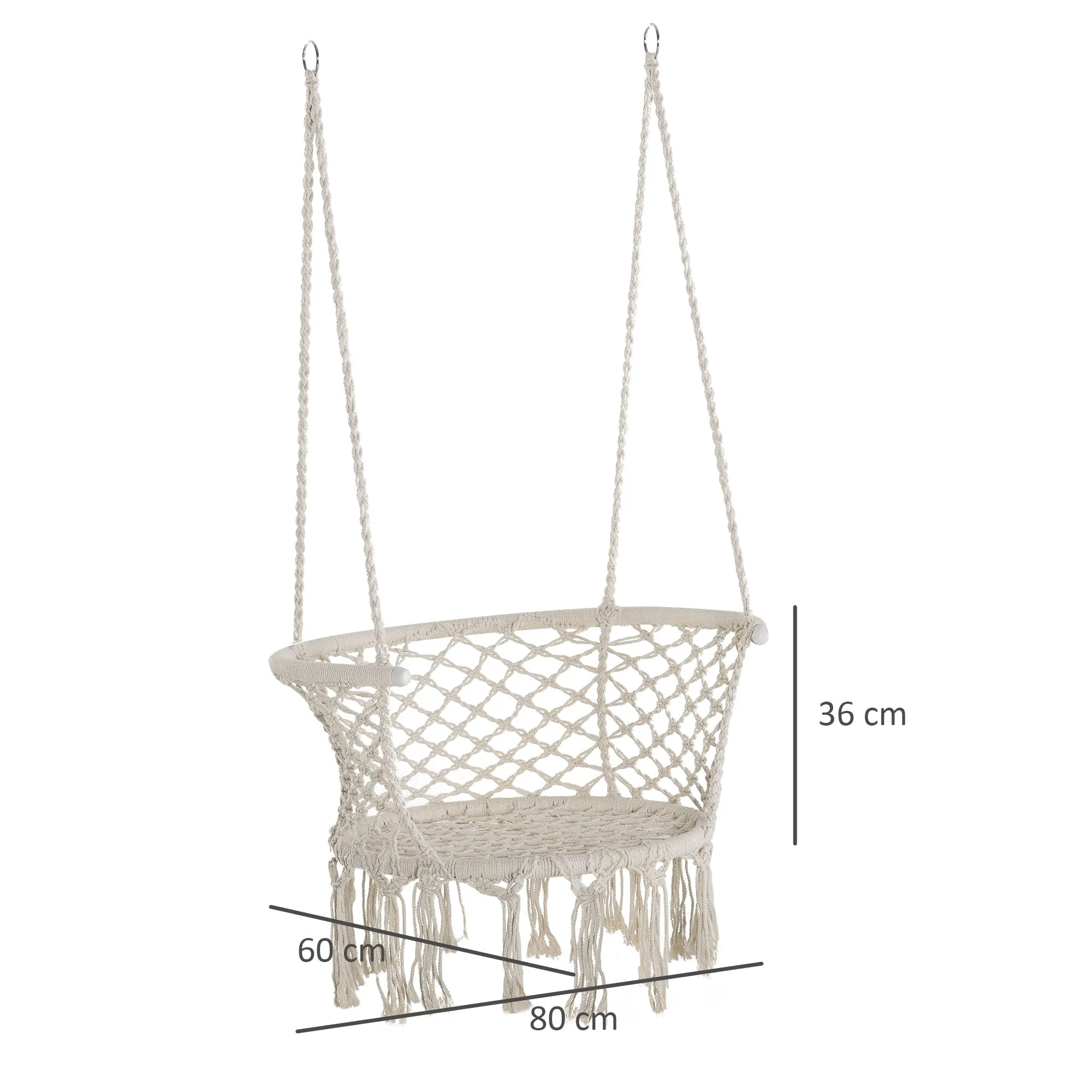 Boho Chic Garden Hammock, Polyester and Macramé Hanging Chair for Indoor and Outdoor Use, Cream, 80x60x36cm - Image 3