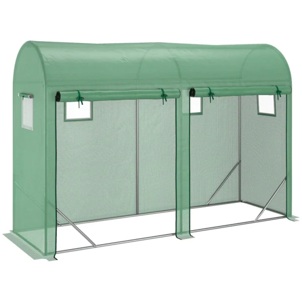 Garden Tunnel Greenhouse for Plants and Vegetables, Balcony Greenhouse with 2 Roller Doors and 4 Windows, PE Cover Steel Structure, 3x1x2m