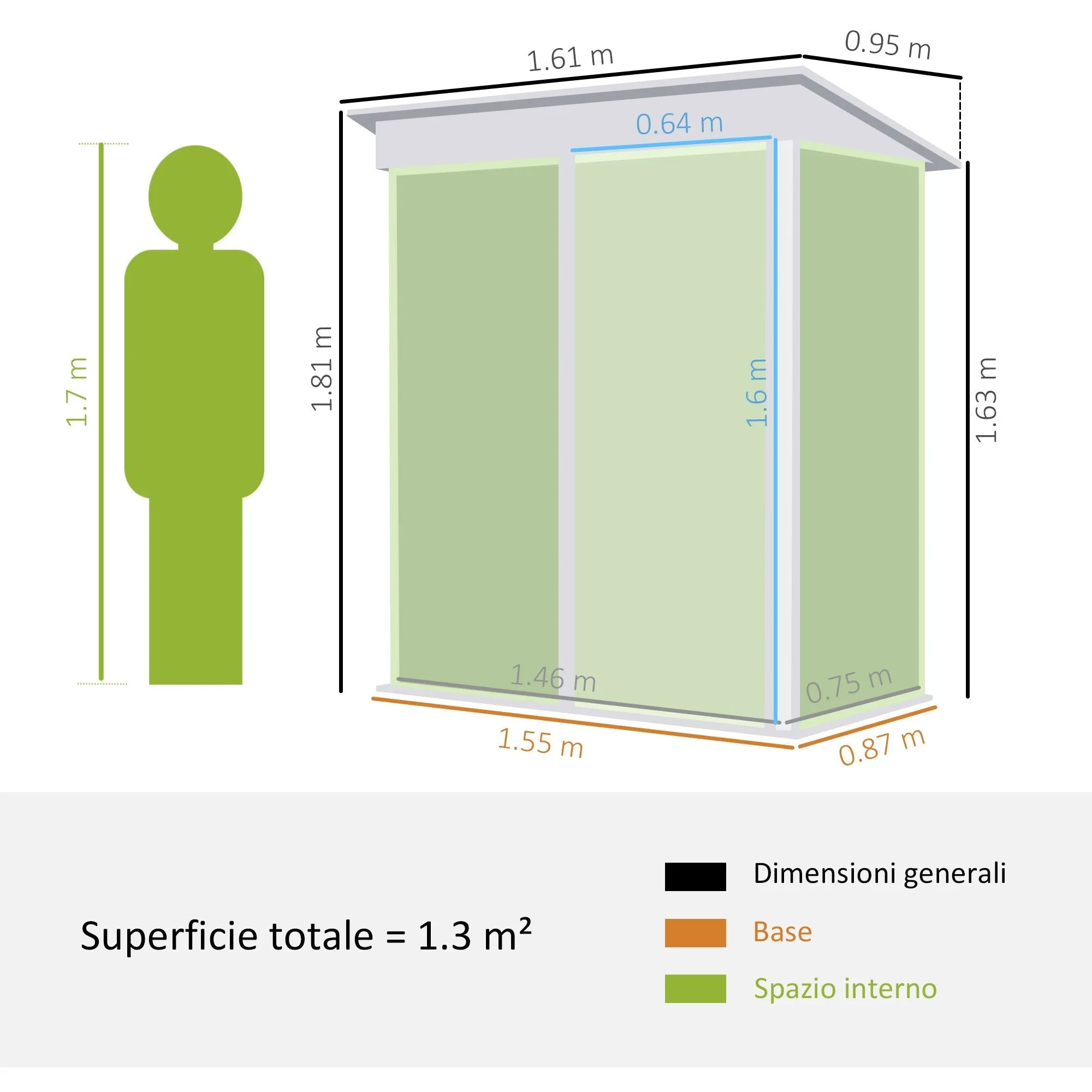 Steel Garden Shed with Lockable Door, 161x95x163/181cm, Green - Image 3