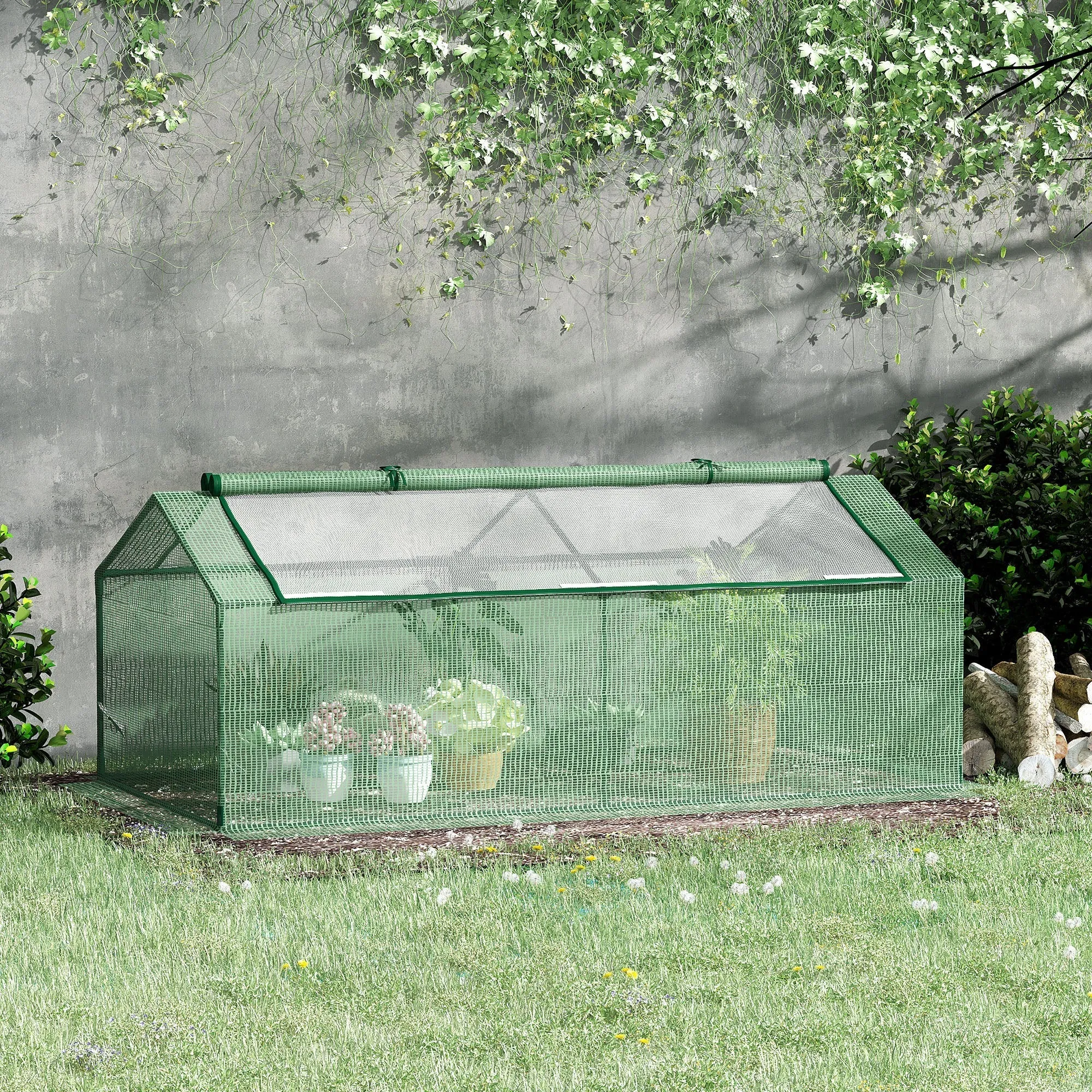 Small Greenhouse for Garden and Balcony with Windows and PE Cover, 180x90x70cm, Green - Image 2