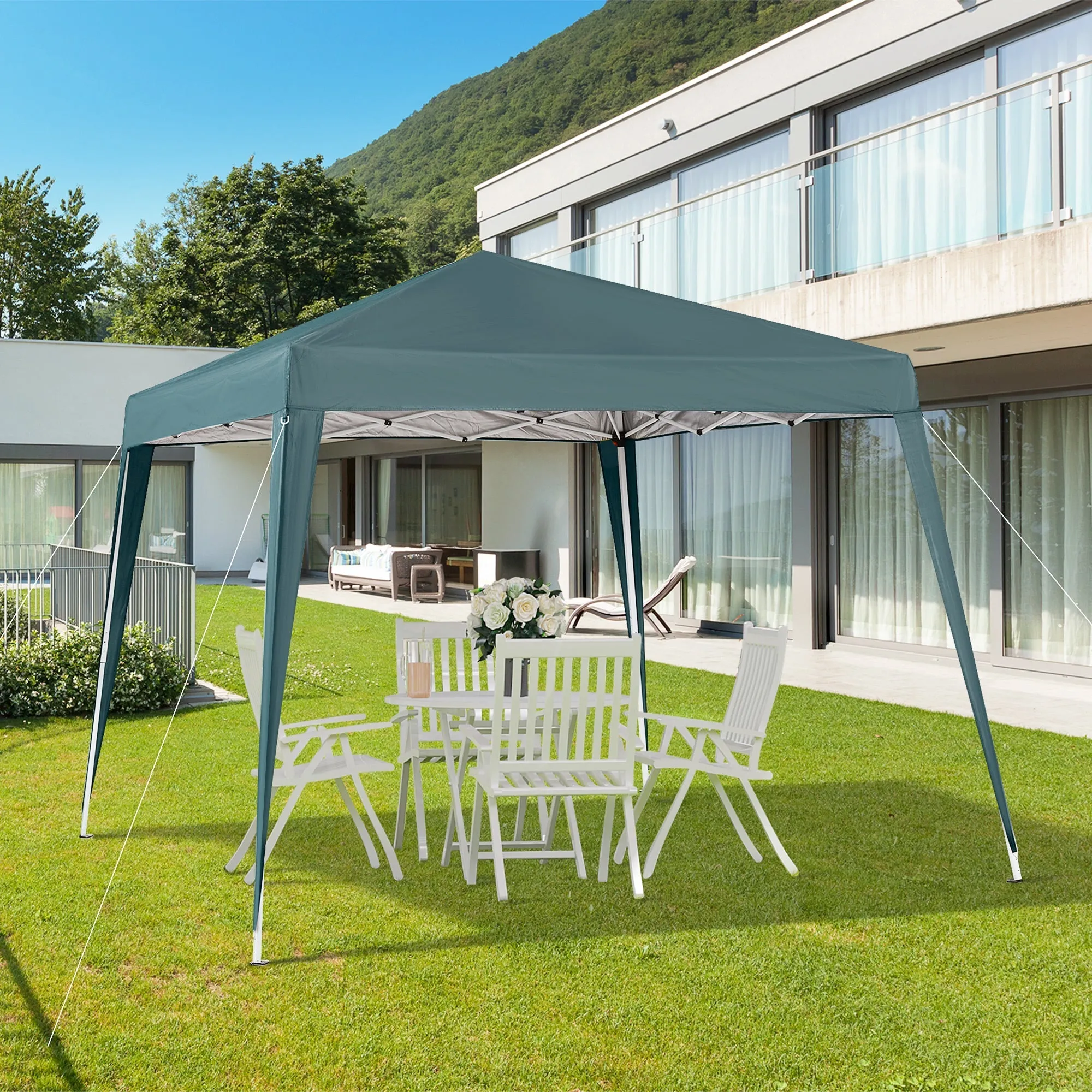 2.4x2.4m Folding Garden Gazebo with Steel Frame and Windproof Ropes, Green - Image 2