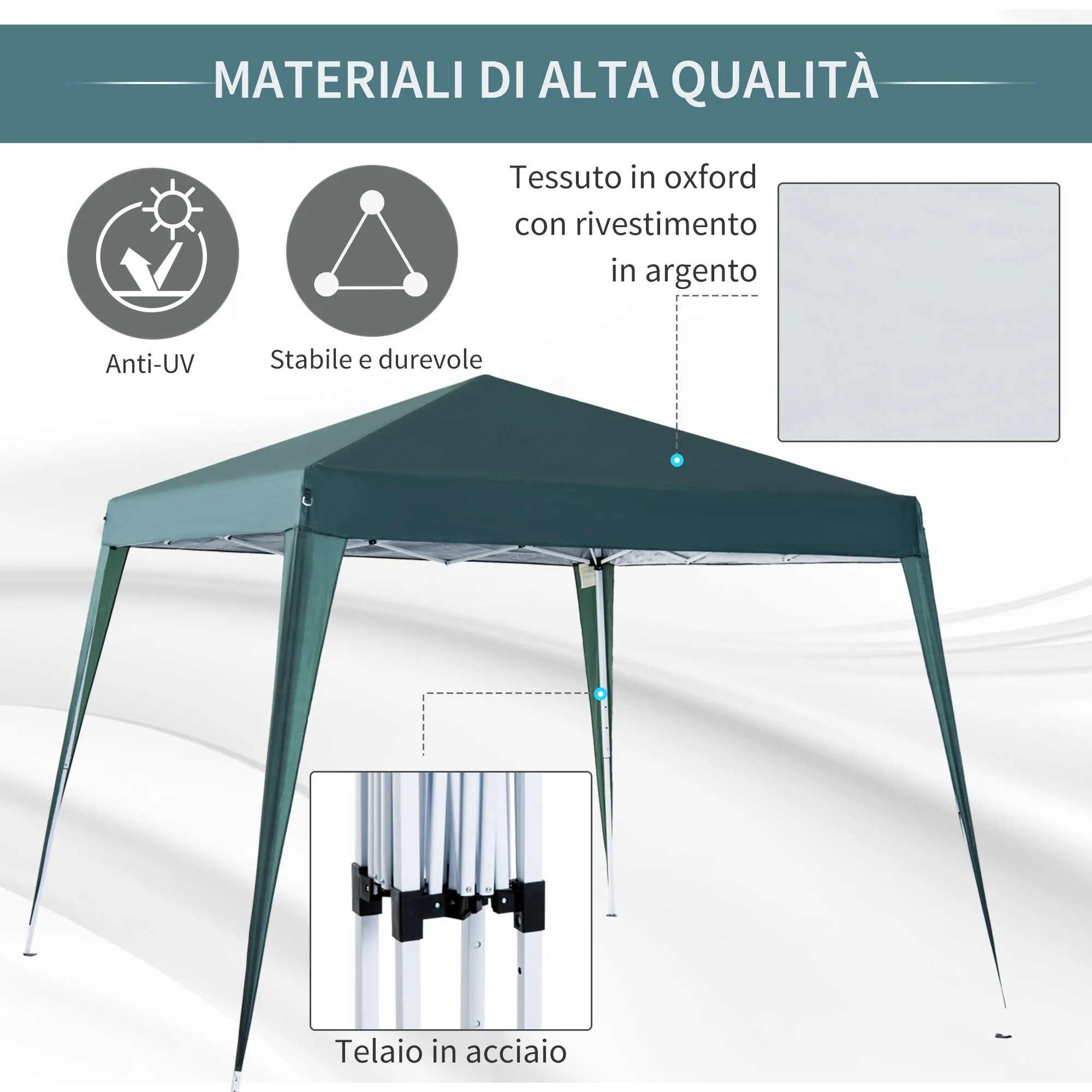 2.4x2.4m Folding Garden Gazebo with Steel Frame and Windproof Ropes, Green - Image 3