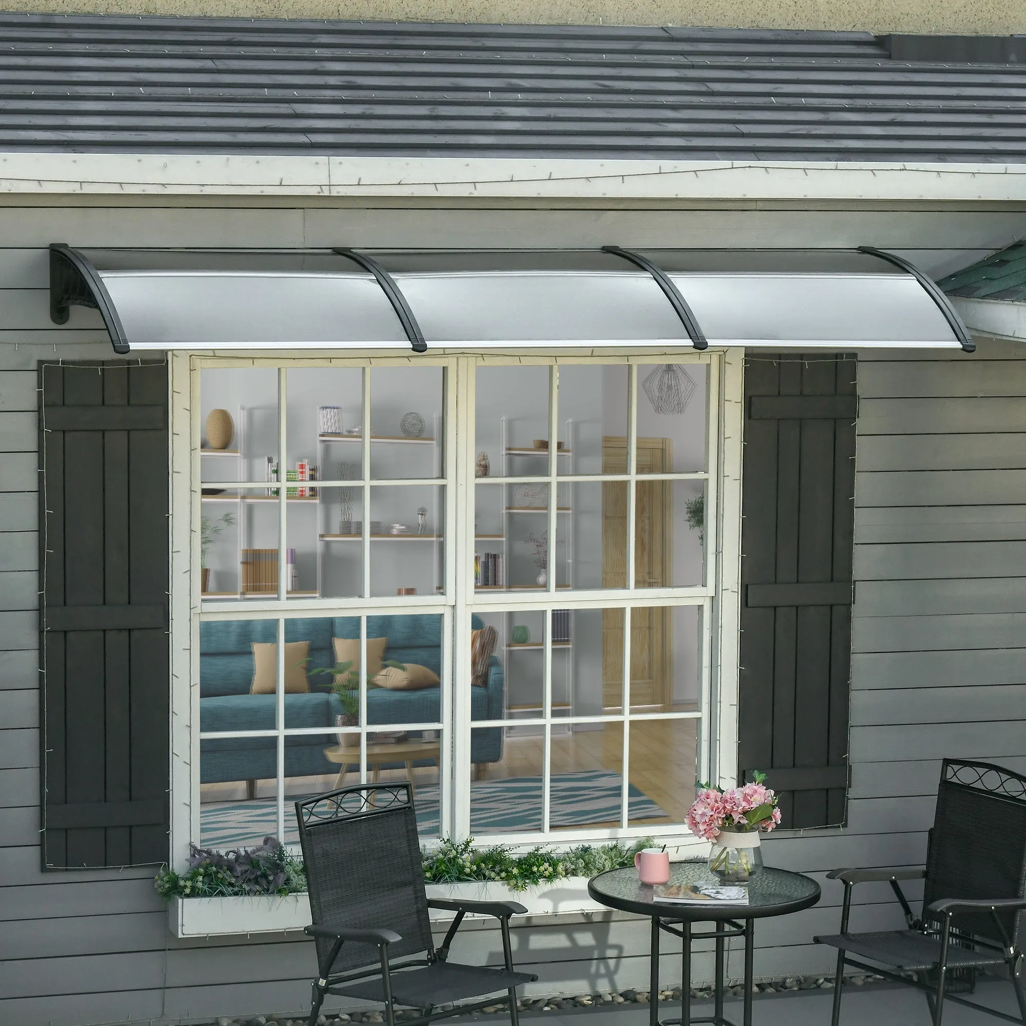 Outdoor Canopy for Windows and Doors, in Polycarbonate and Aluminum, 303x100x26cm - Brown - Image 2