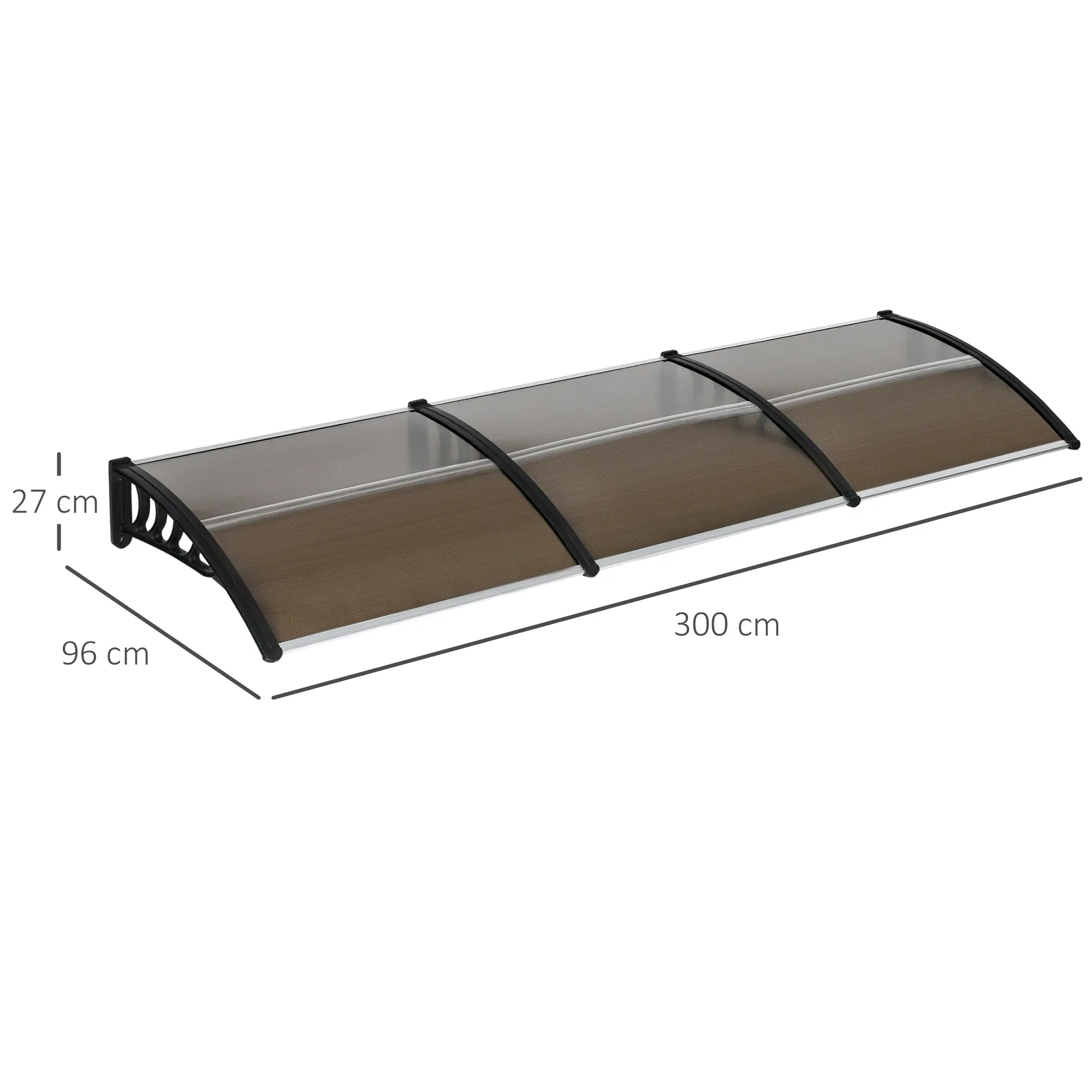 Outdoor Canopy for Windows and Doors, in Polycarbonate and Aluminum, 303x100x26cm - Brown - Image 3