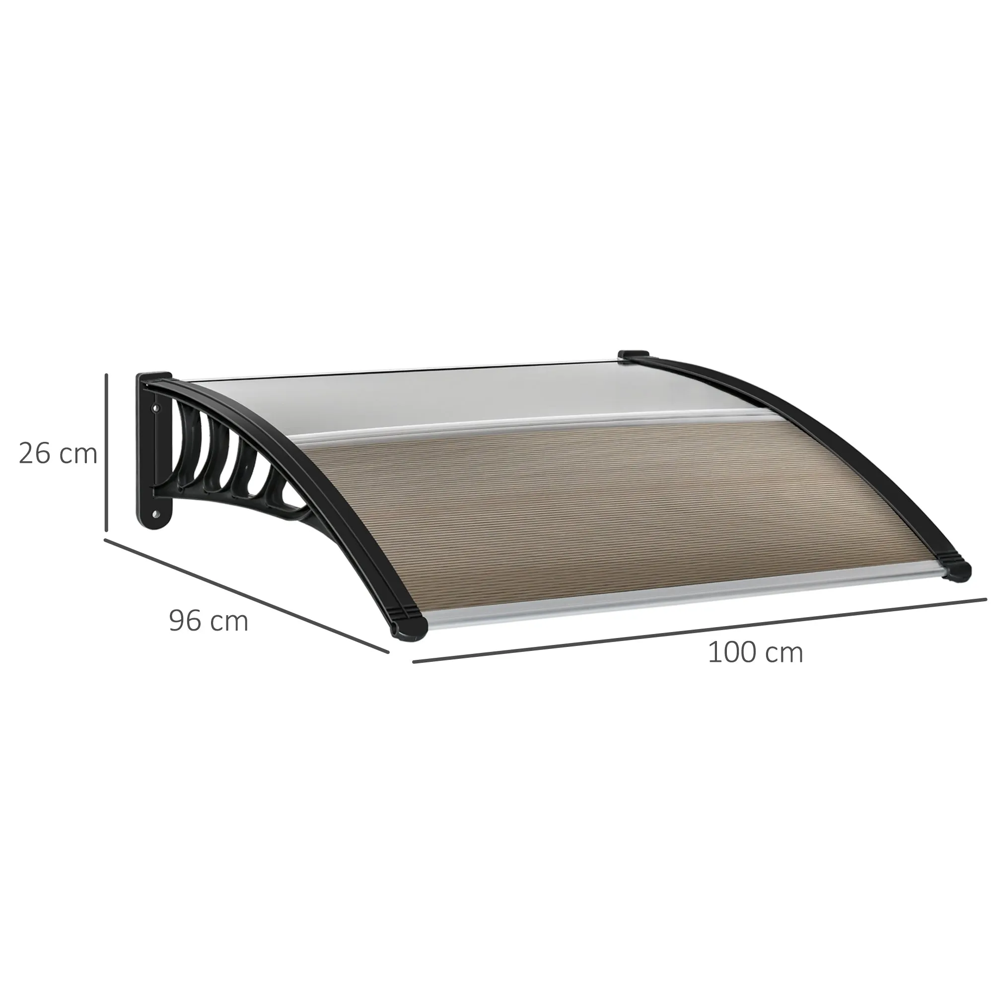 Outdoor Polycarbonate Canopy for Doors and Windows with Assembly Kit 103x96. 5x27cm - Brown - Image 3
