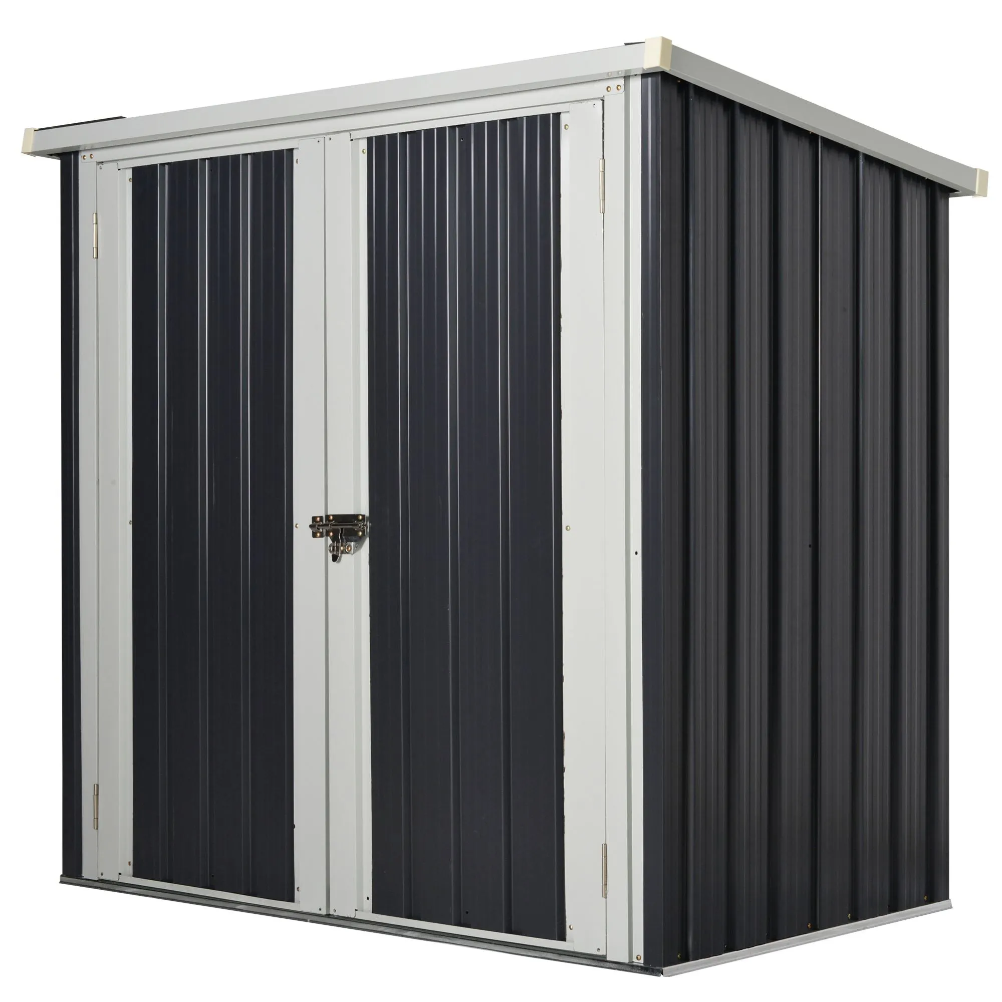 Steel Sheet Garden Shed with Double Door, 147x86x134cm, Black and White