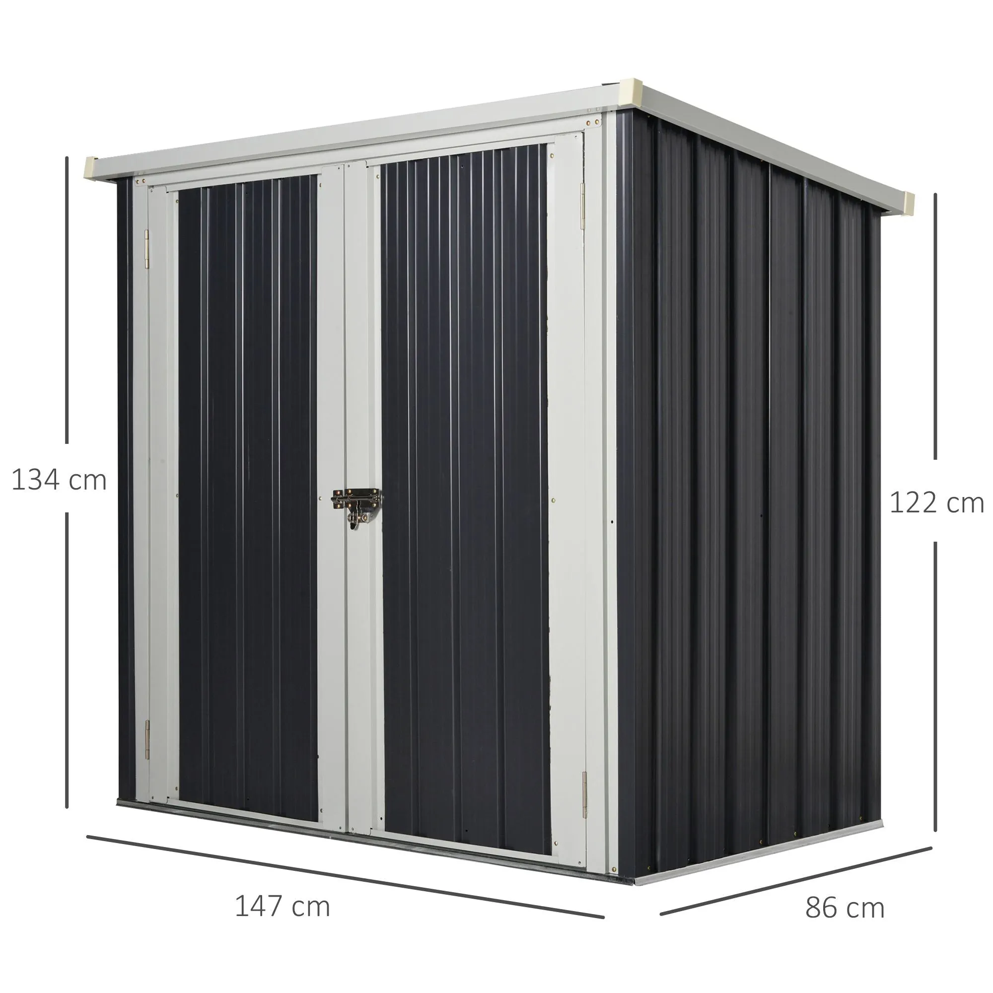 Steel Sheet Garden Shed with Double Door, 147x86x134cm, Black and White - Image 3