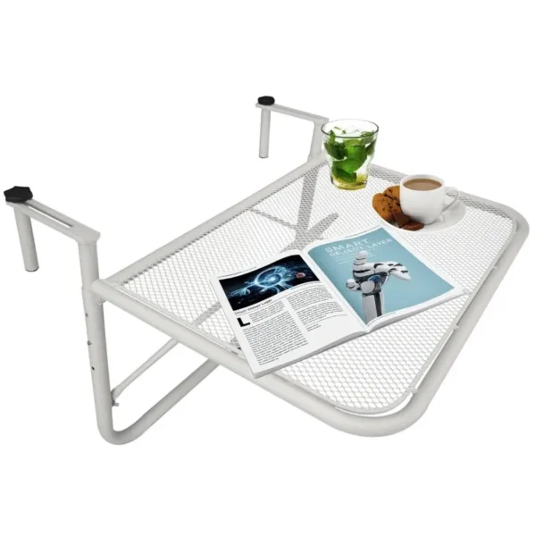 3-Tier Adjustable Height Railing Table with Hooks, Metal, 60x56.5x45 cm, White