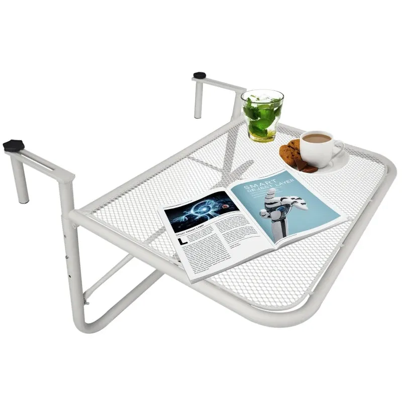 3-Tier Adjustable Height Railing Table with Hooks, Metal, 60x56.5x45 cm, White