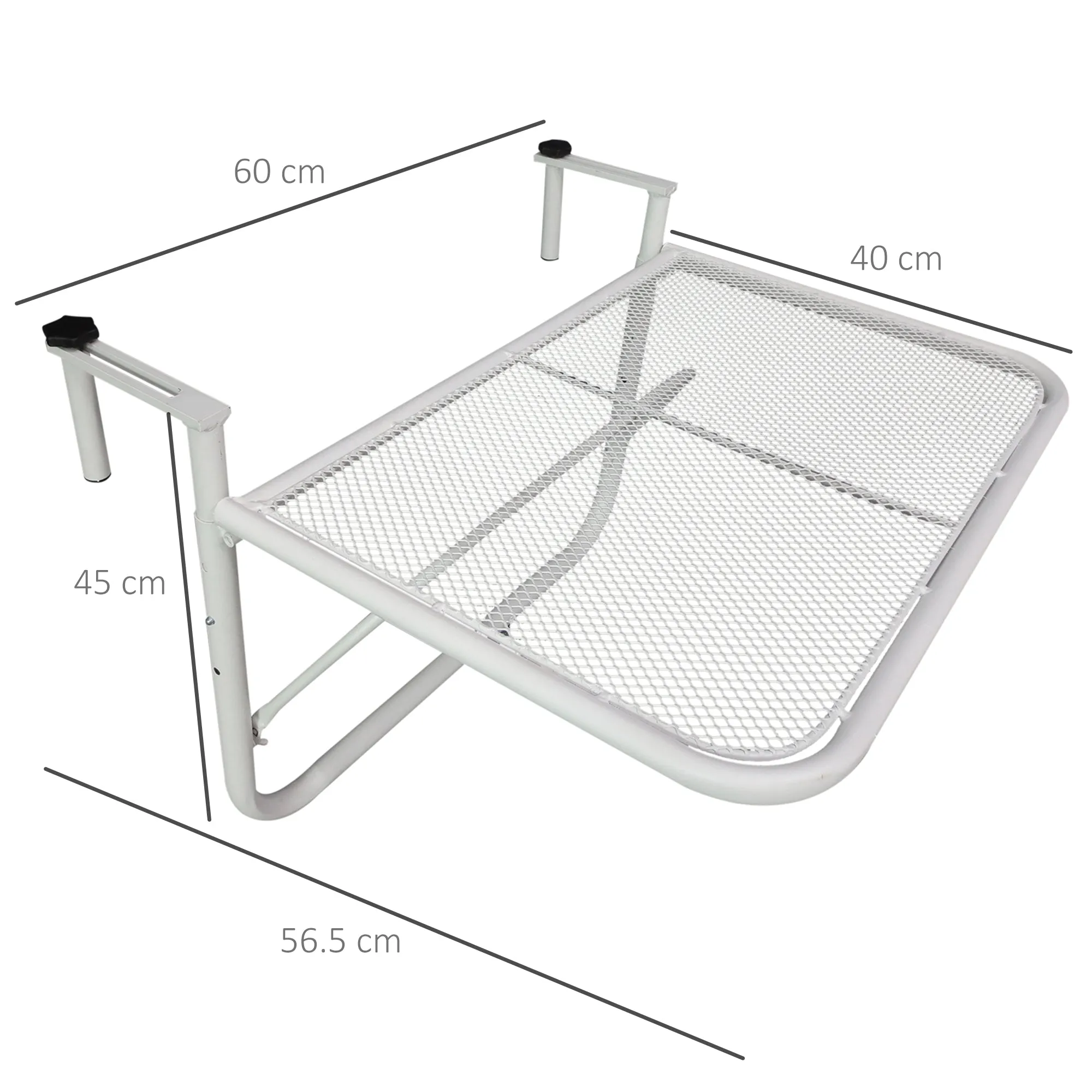 3-Tier Adjustable Height Railing Table with Hooks, Metal, 60x56.5x45 cm, White - Image 3