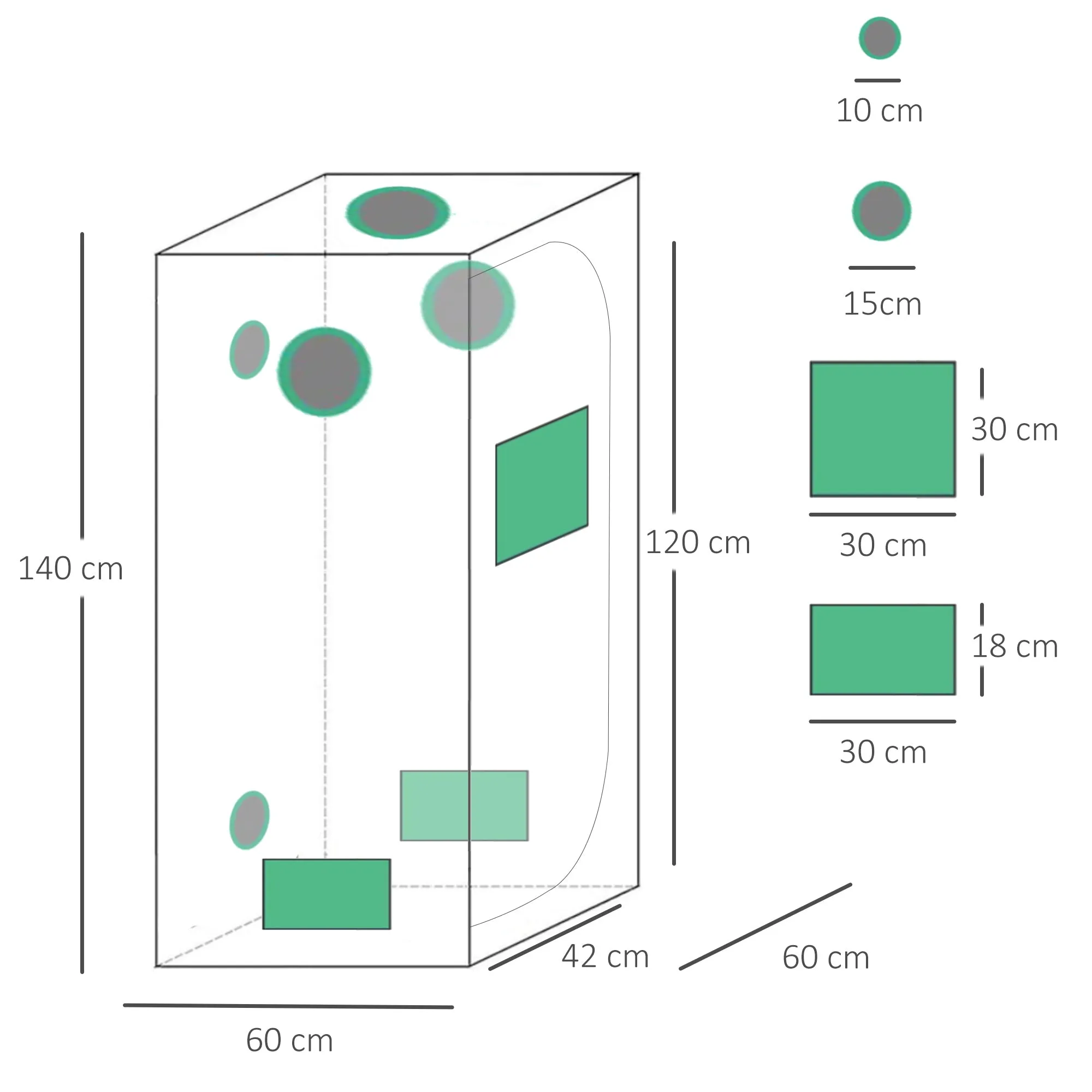 Hydroponic Grow Tent in Mylar and Oxford 600D for Reflecting Light Grow Box Grow Tent 60x60x140 cm - Image 3