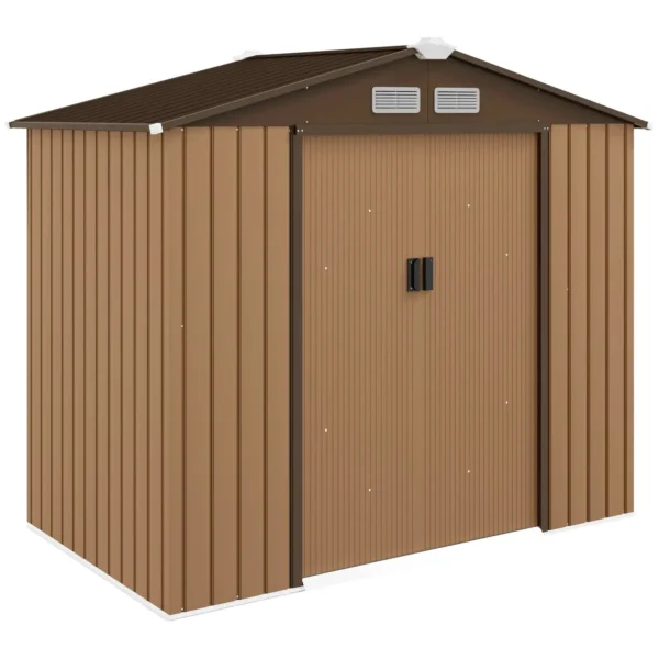 Garden Shed Tool Shed in Sheet Metal with Sliding Doors, 213x130x185cm, Yellow