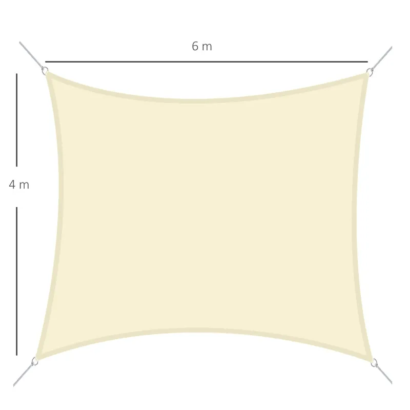 4x6m Rectangular Shade Sail, Breathable Anti-UV Polyester Outdoor Awning, Cream White - Image 2
