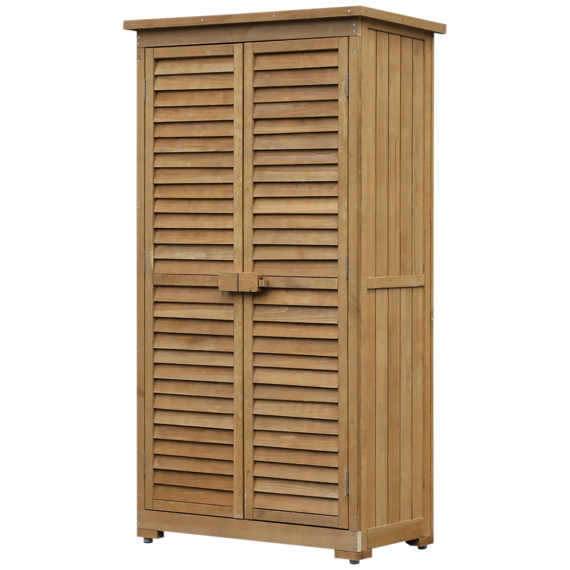 Wooden Garden Shed with Waterproof Roof, Outdoor Garden Tool Cabinet with 3 Shelves, 87x46.5x160cm