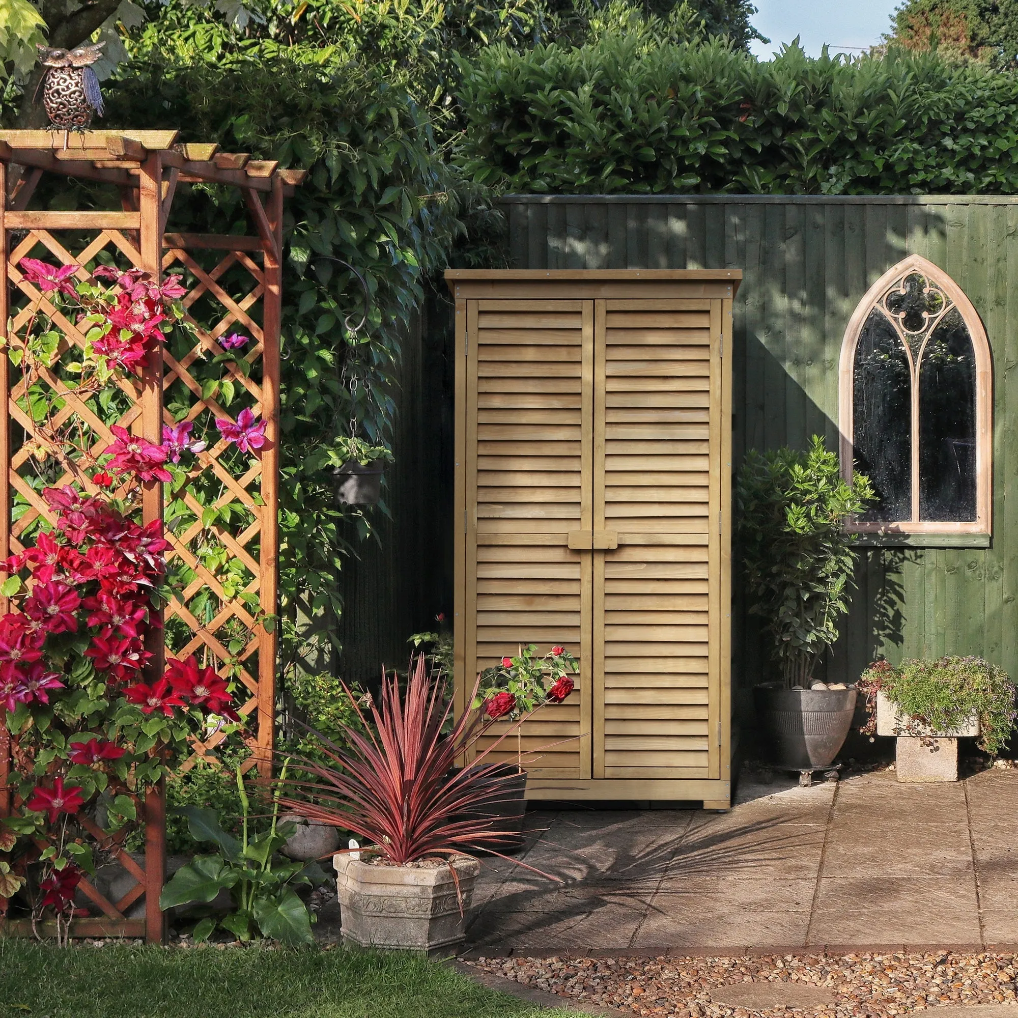 Wooden Garden Shed with Waterproof Roof, Outdoor Garden Tool Cabinet with 3 Shelves, 87x46.5x160cm - Image 2