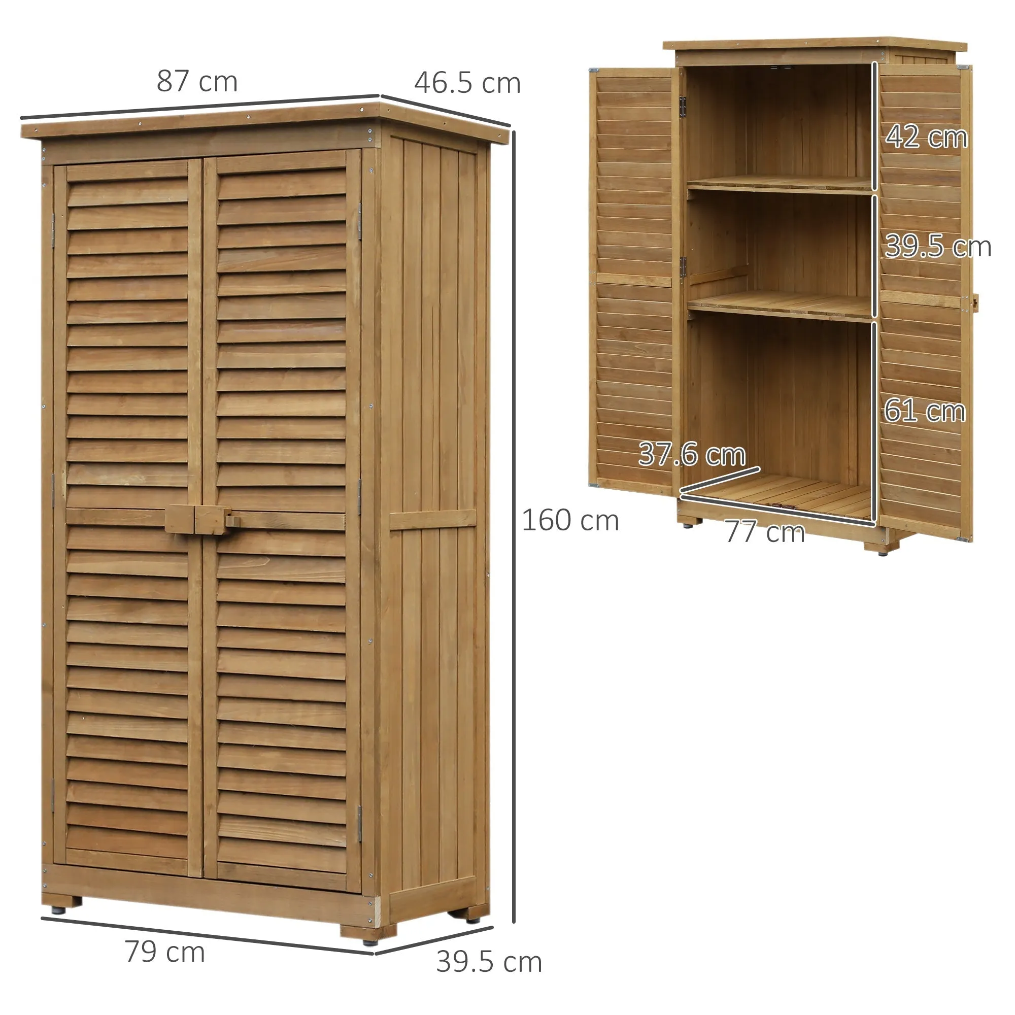 Wooden Garden Shed with Waterproof Roof, Outdoor Garden Tool Cabinet with 3 Shelves, 87x46.5x160cm - Image 3