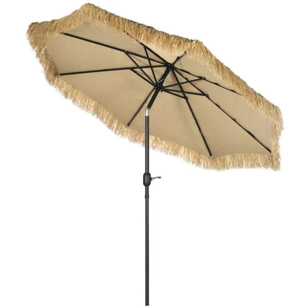 Round Garden Umbrella with Straw Cover and Crank, Ø265x250cm, Khaki