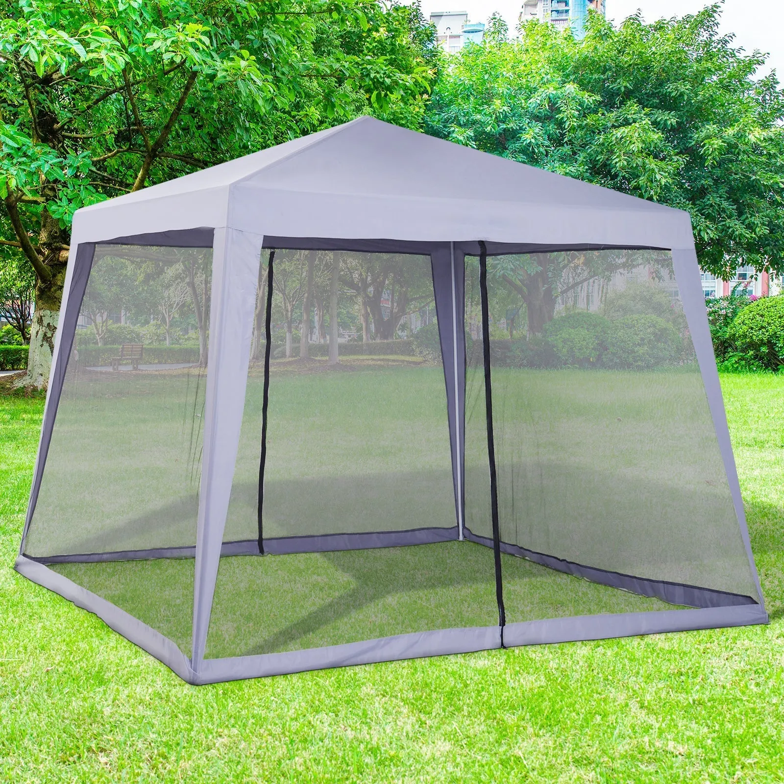 OLIVIA | Waterproof Gazebo with Mosquito Nets Outdoor Garden Tent Polyester 3 x 3 x 2.45 m Grey - Image 2