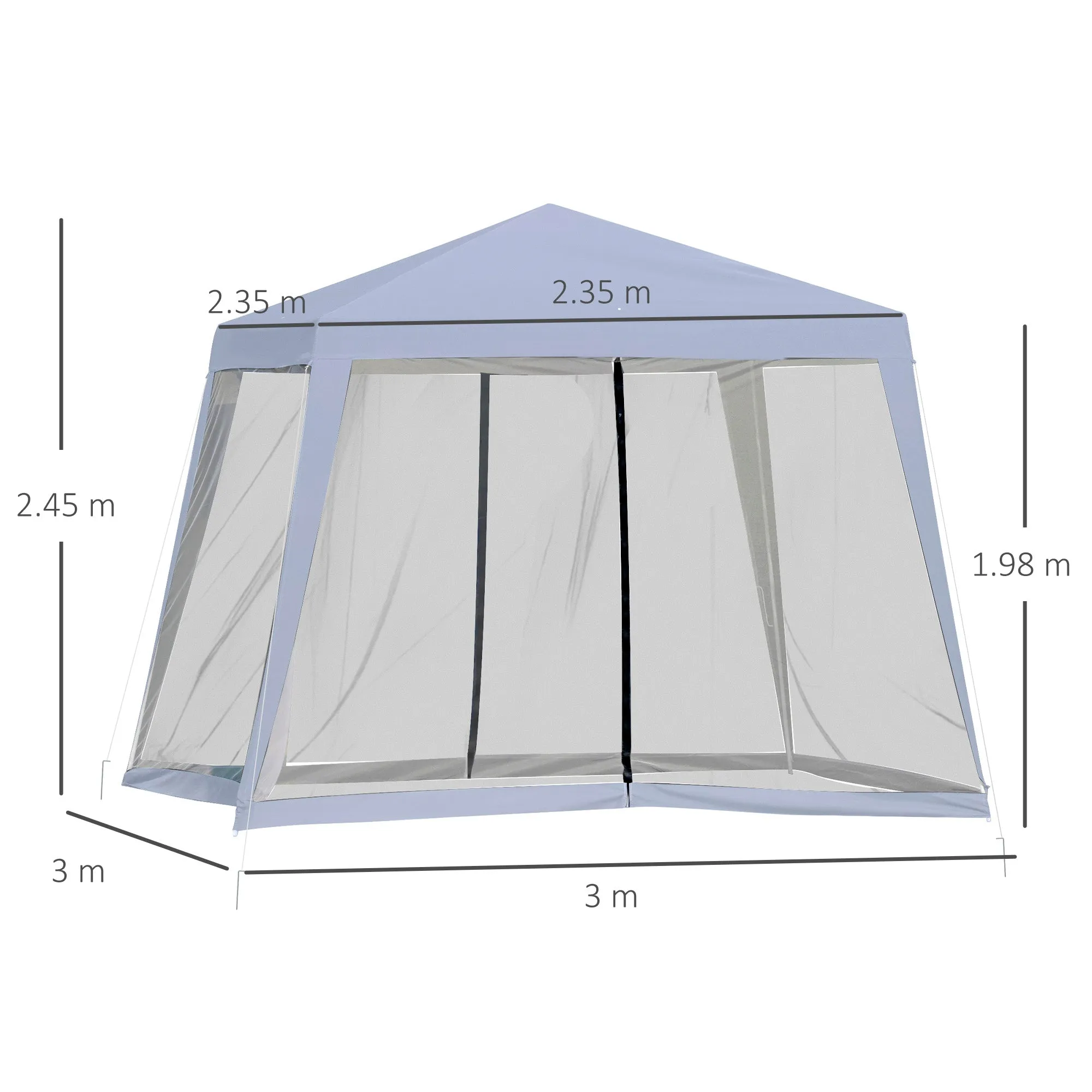 OLIVIA | Waterproof Gazebo with Mosquito Nets Outdoor Garden Tent Polyester 3 x 3 x 2.45 m Grey - Image 3